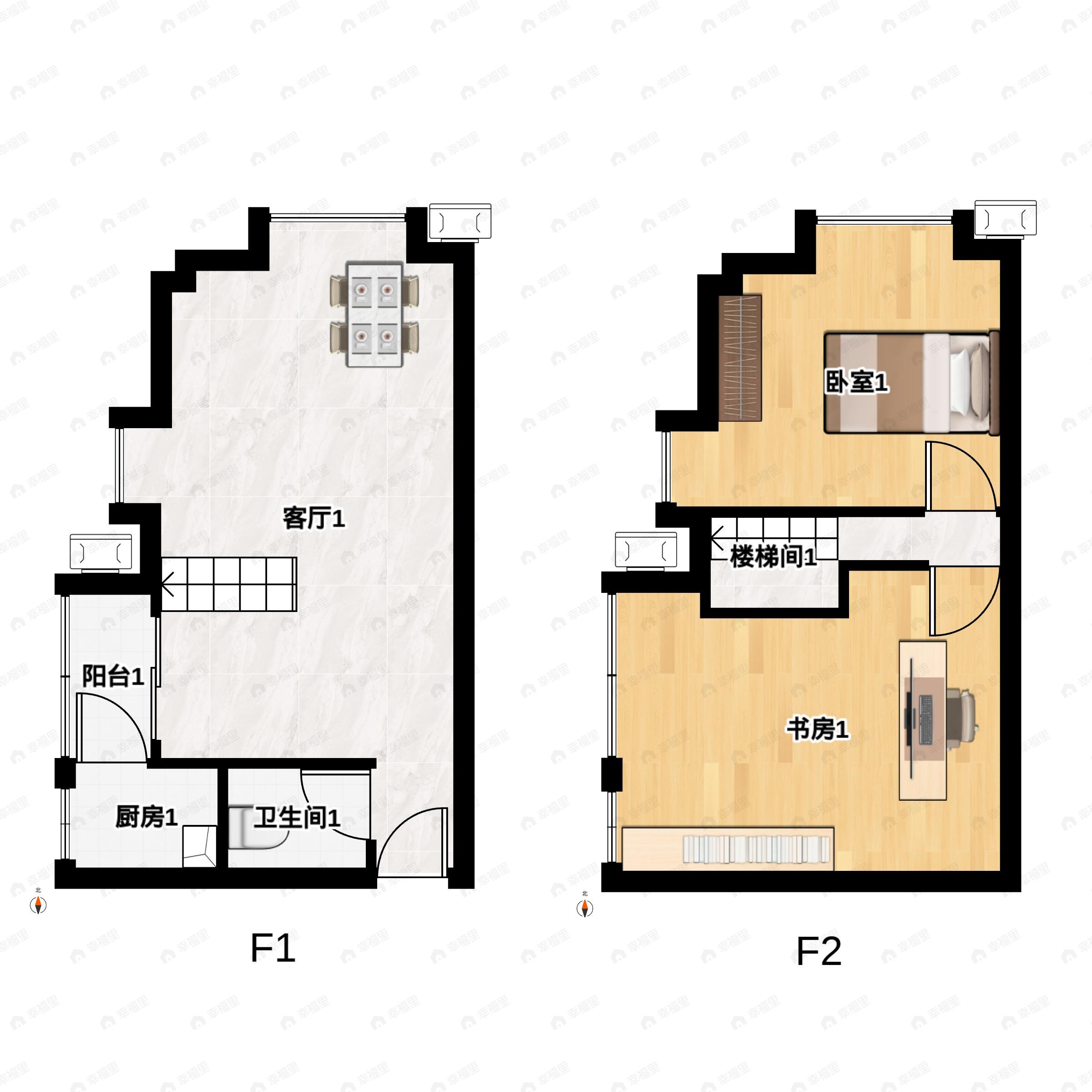 2室2厅1卫建面58平西|北户型图