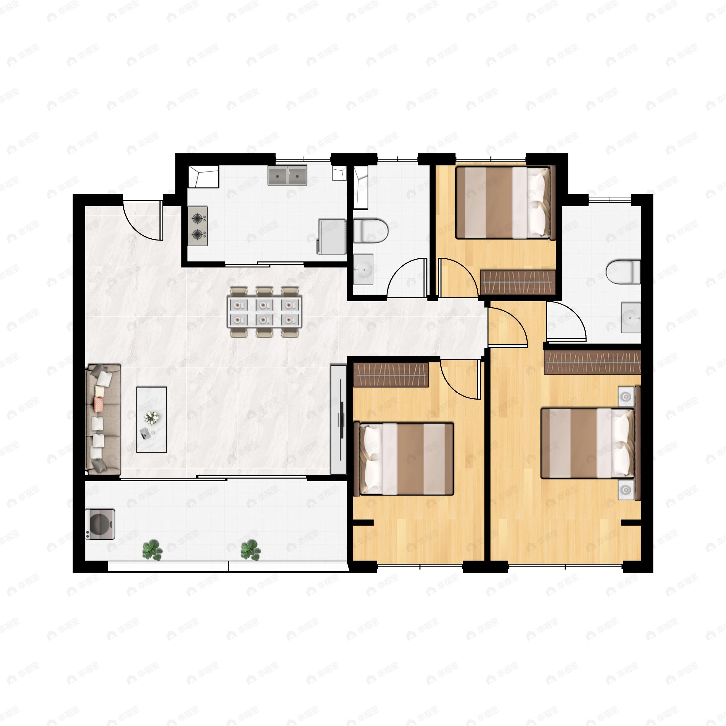 3室2厅2卫建面109平户型图