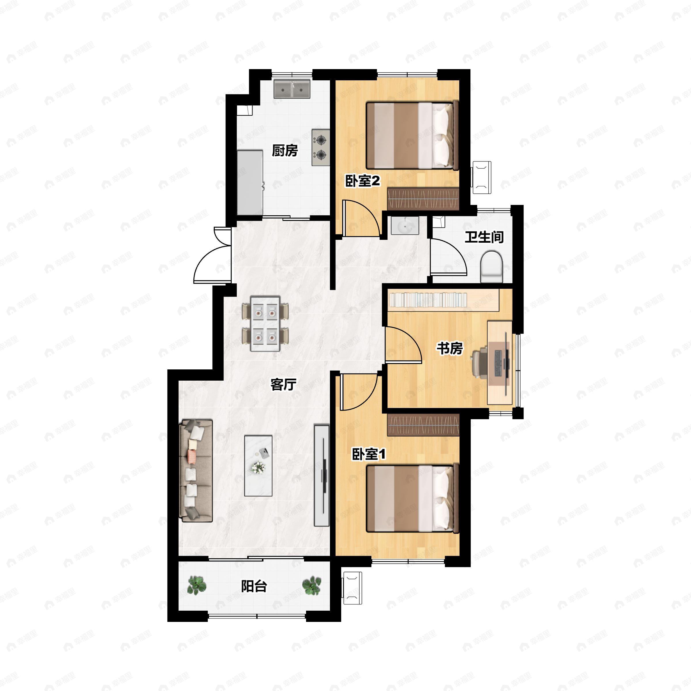3室2厅1卫建面102平户型图