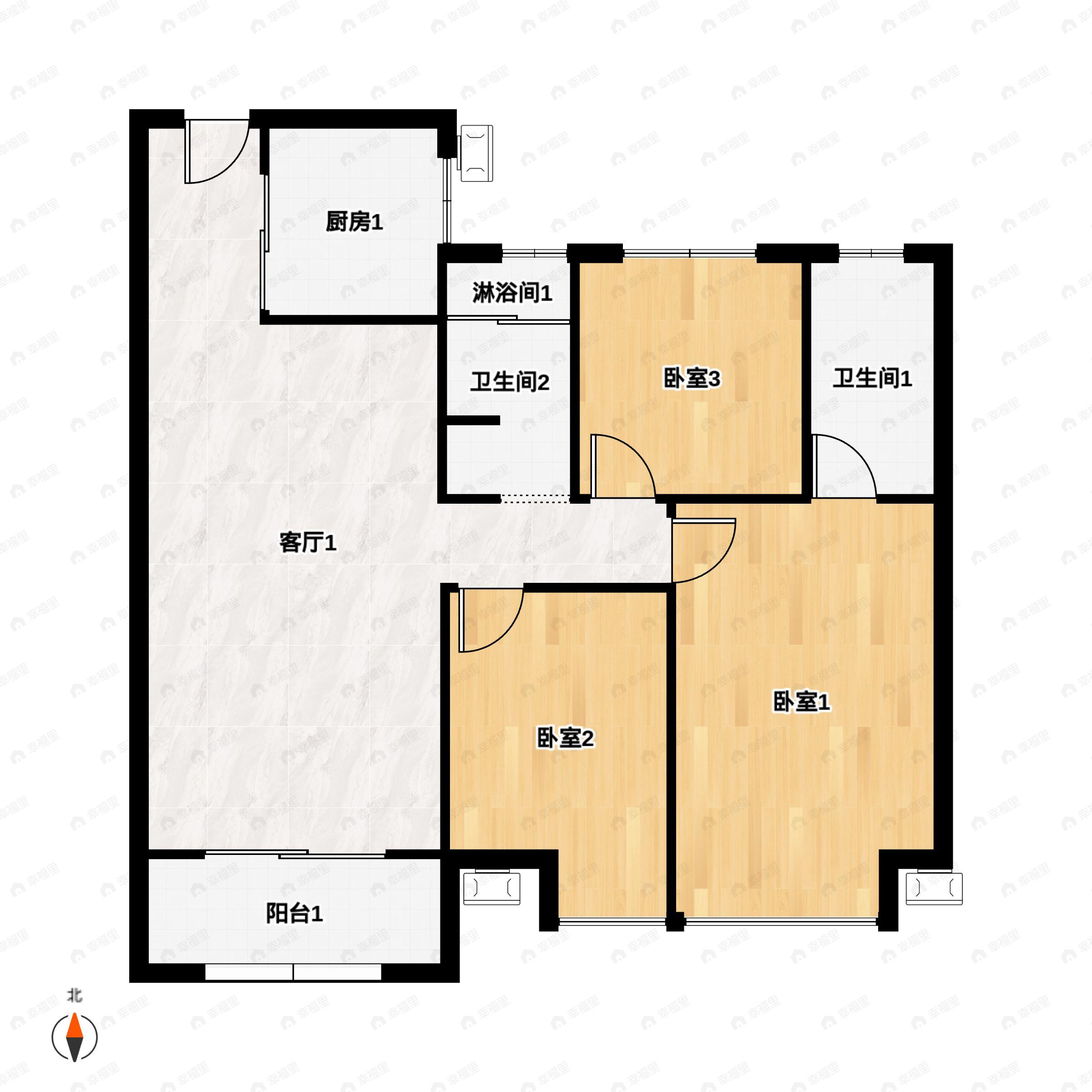 3室2厅2卫建面122平户型图