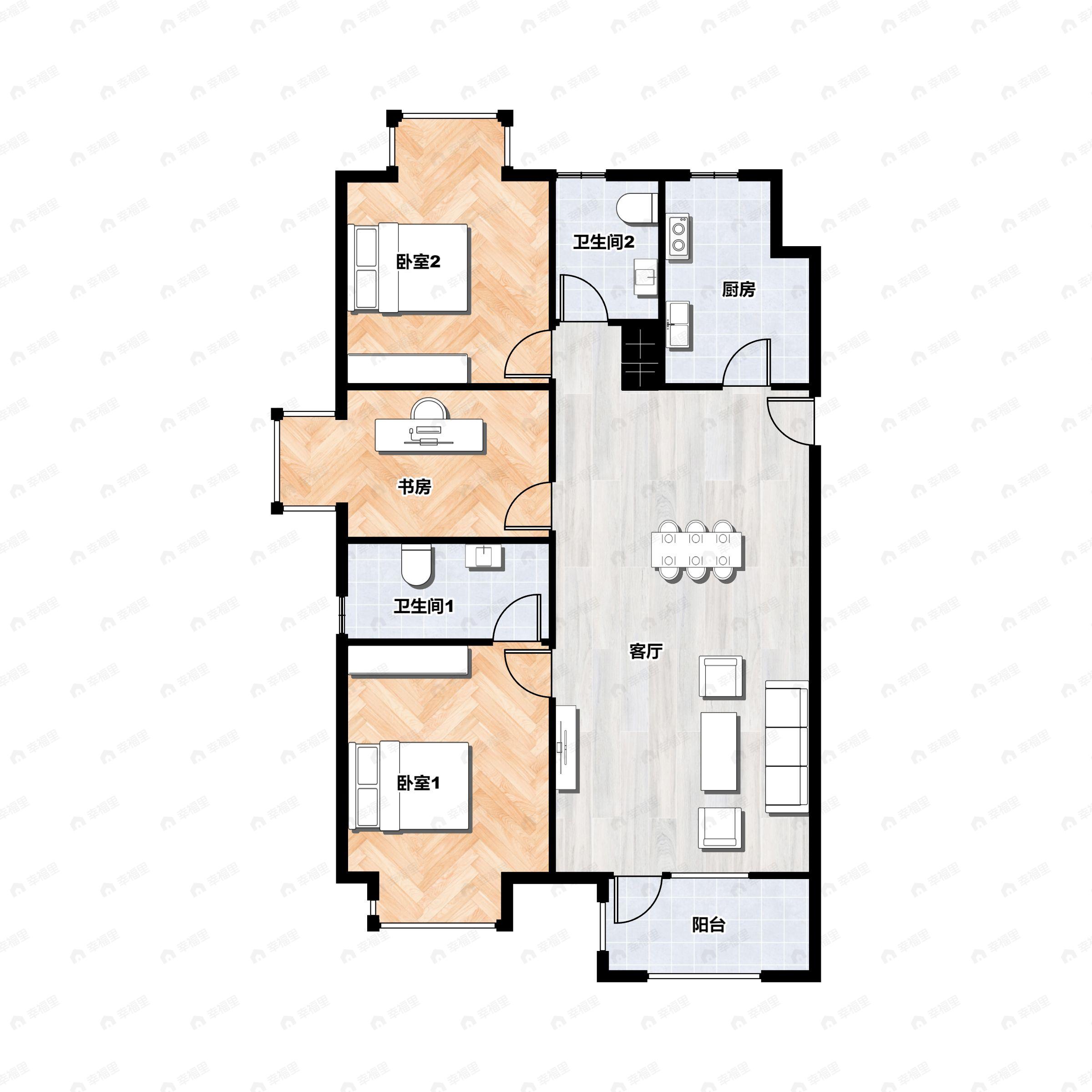 3室2厅2卫建面117平户型图