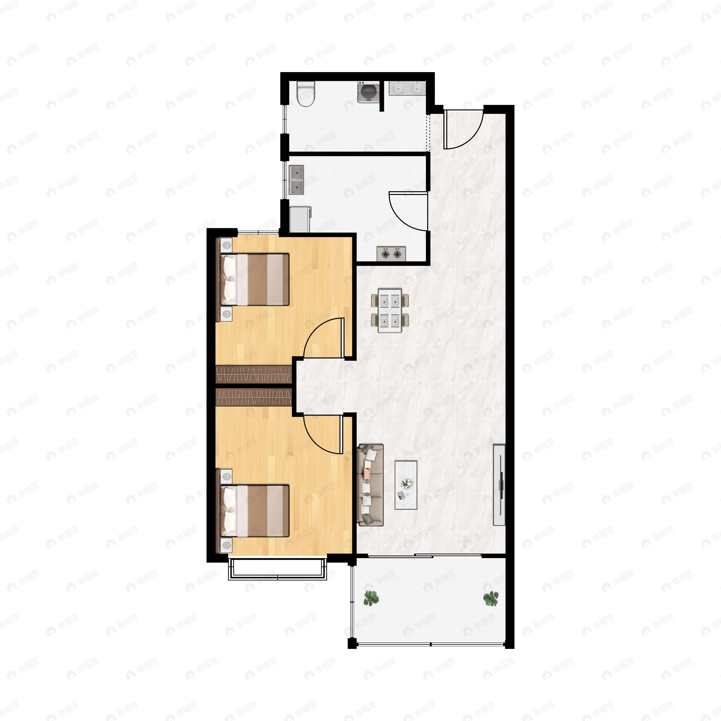 2室2厅1卫建面77平户型图