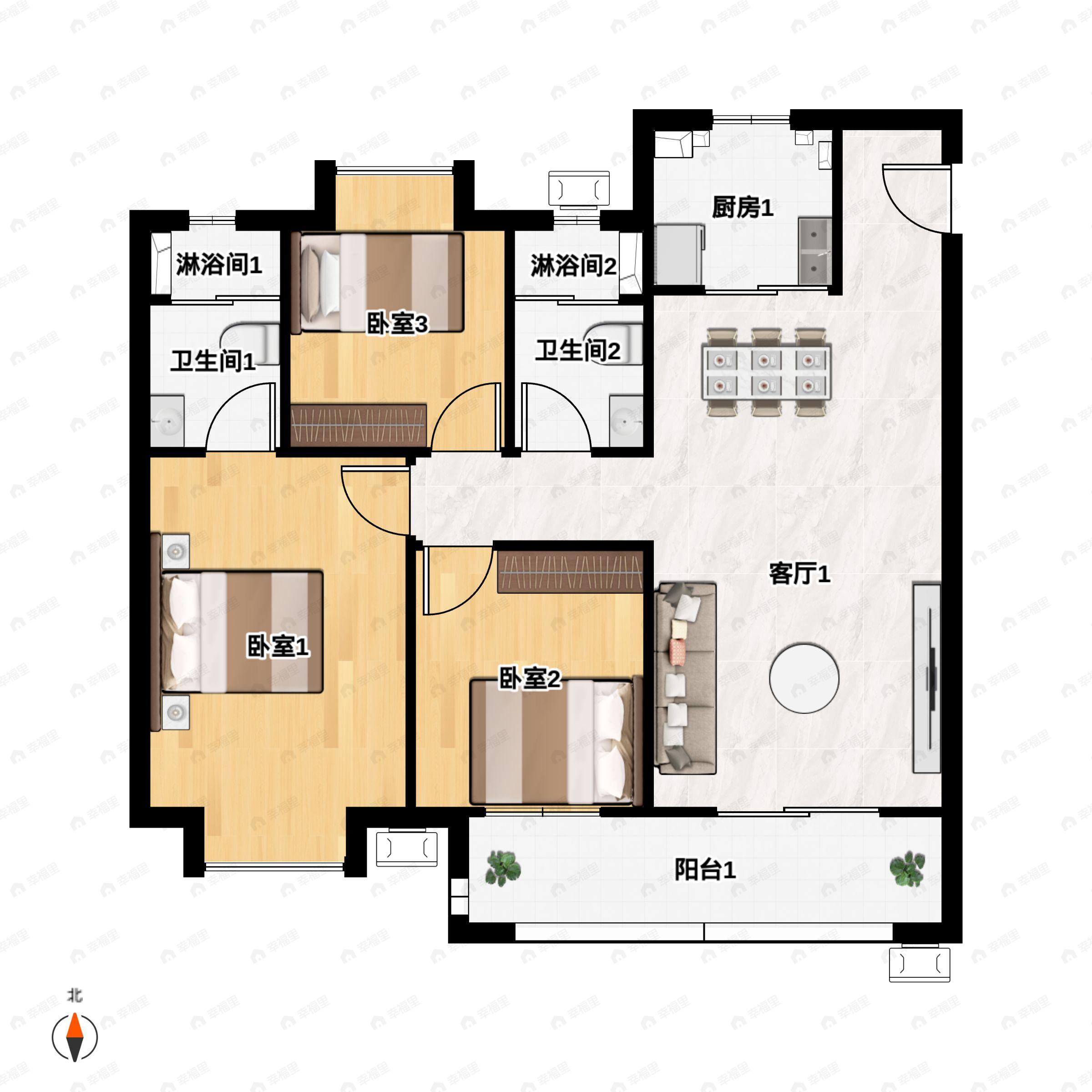 3室2厅2卫建面111平undefined户型图