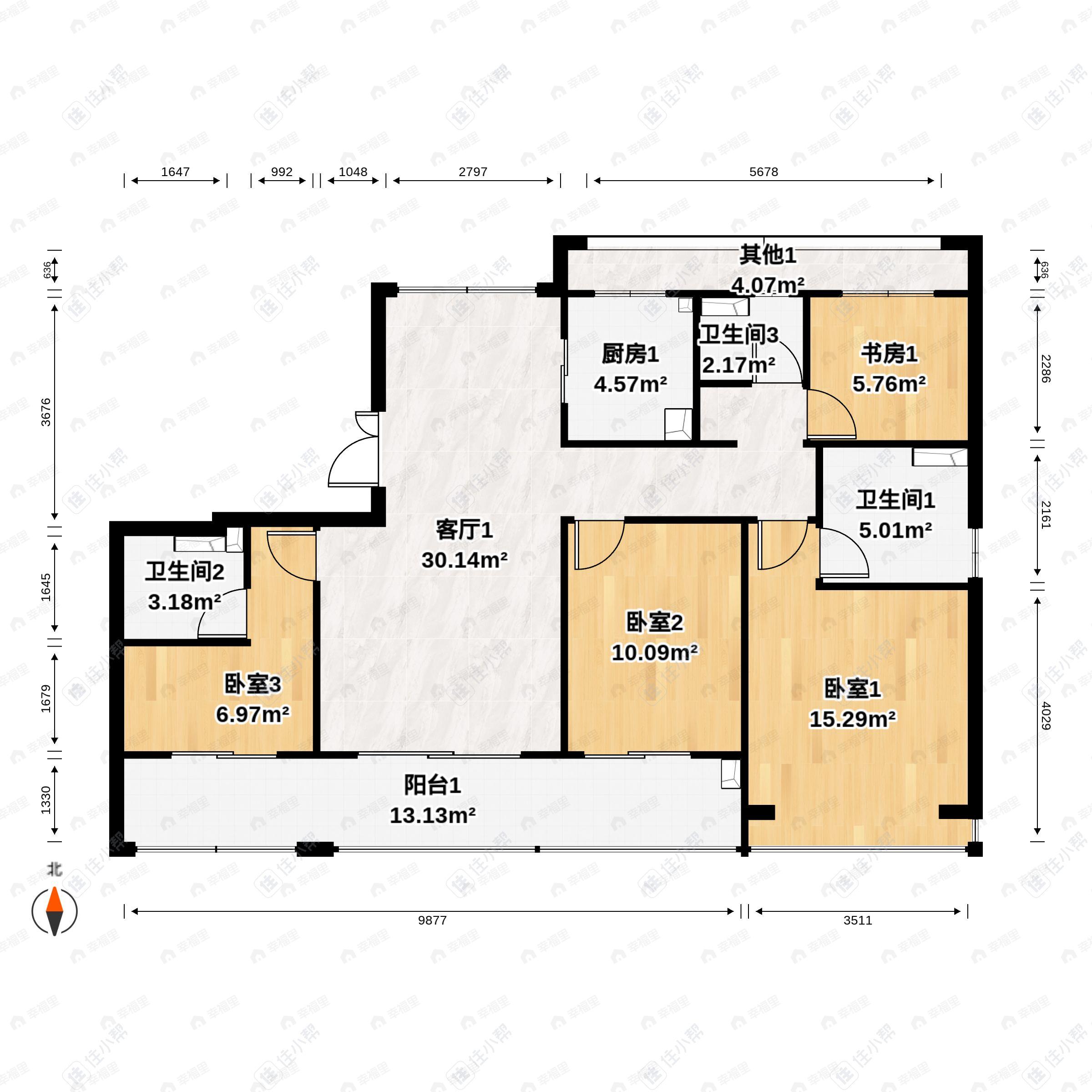 4室2厅3卫建面139平南户型图