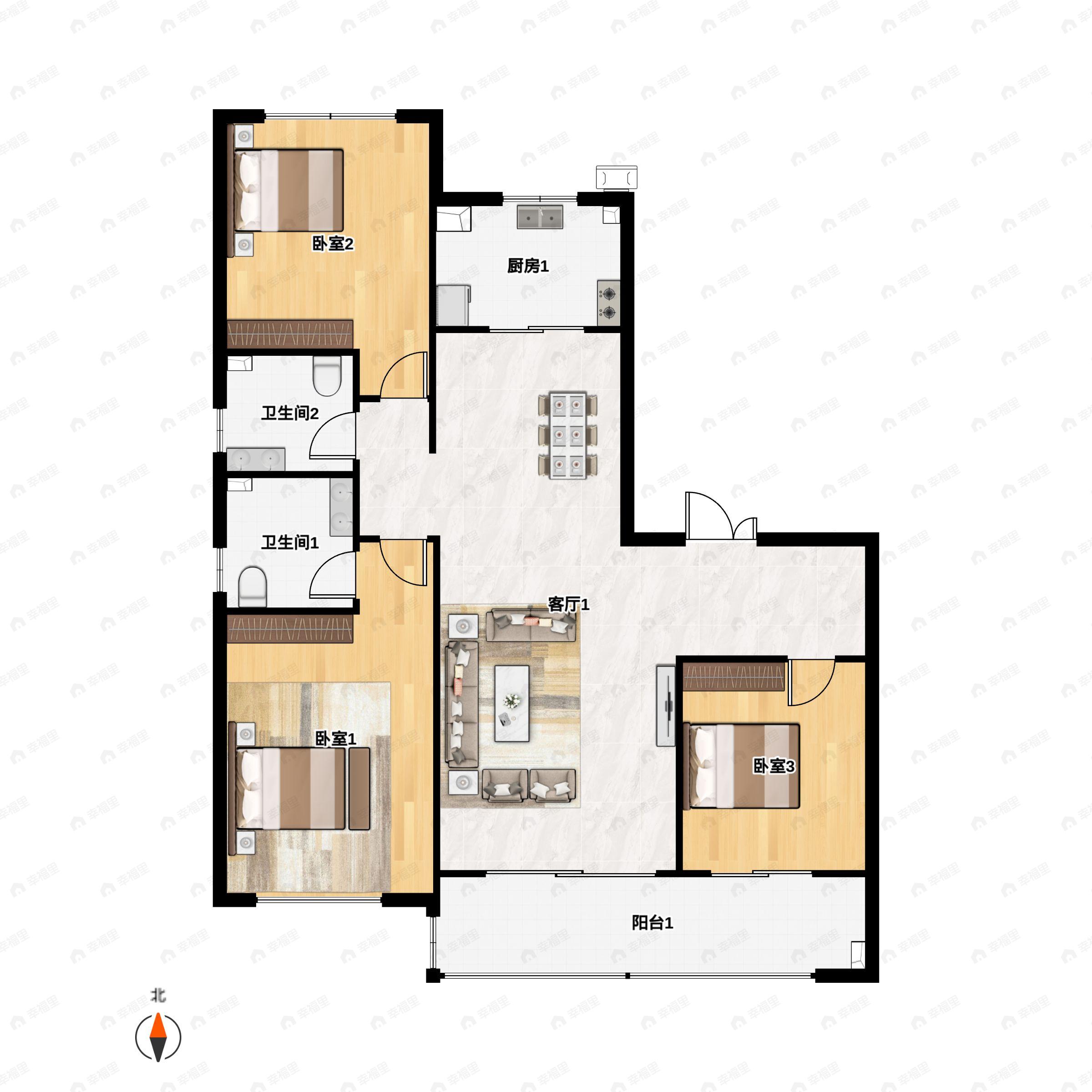 中铁琉森水岸3室2厅2卫户型图