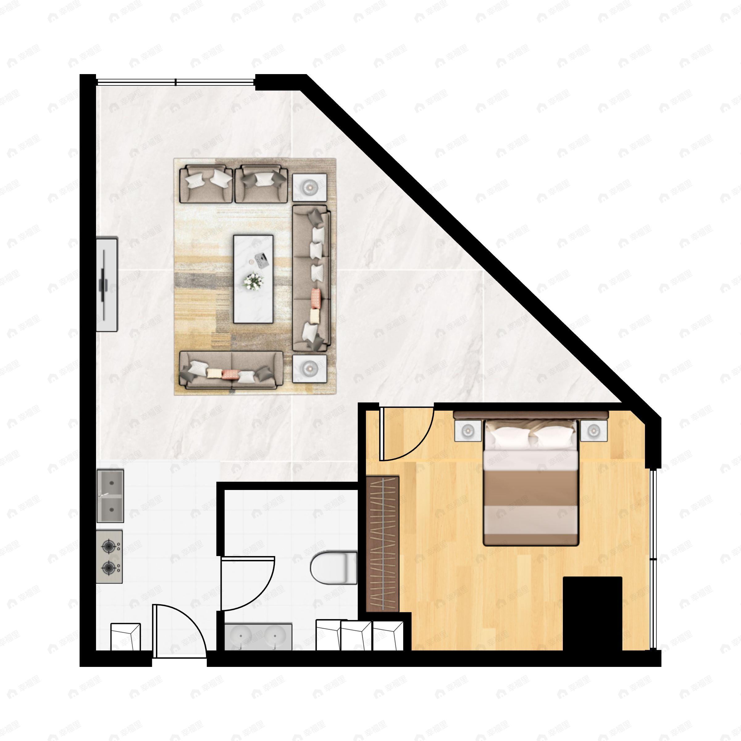 1室1厅1卫建面70m²东北户型图