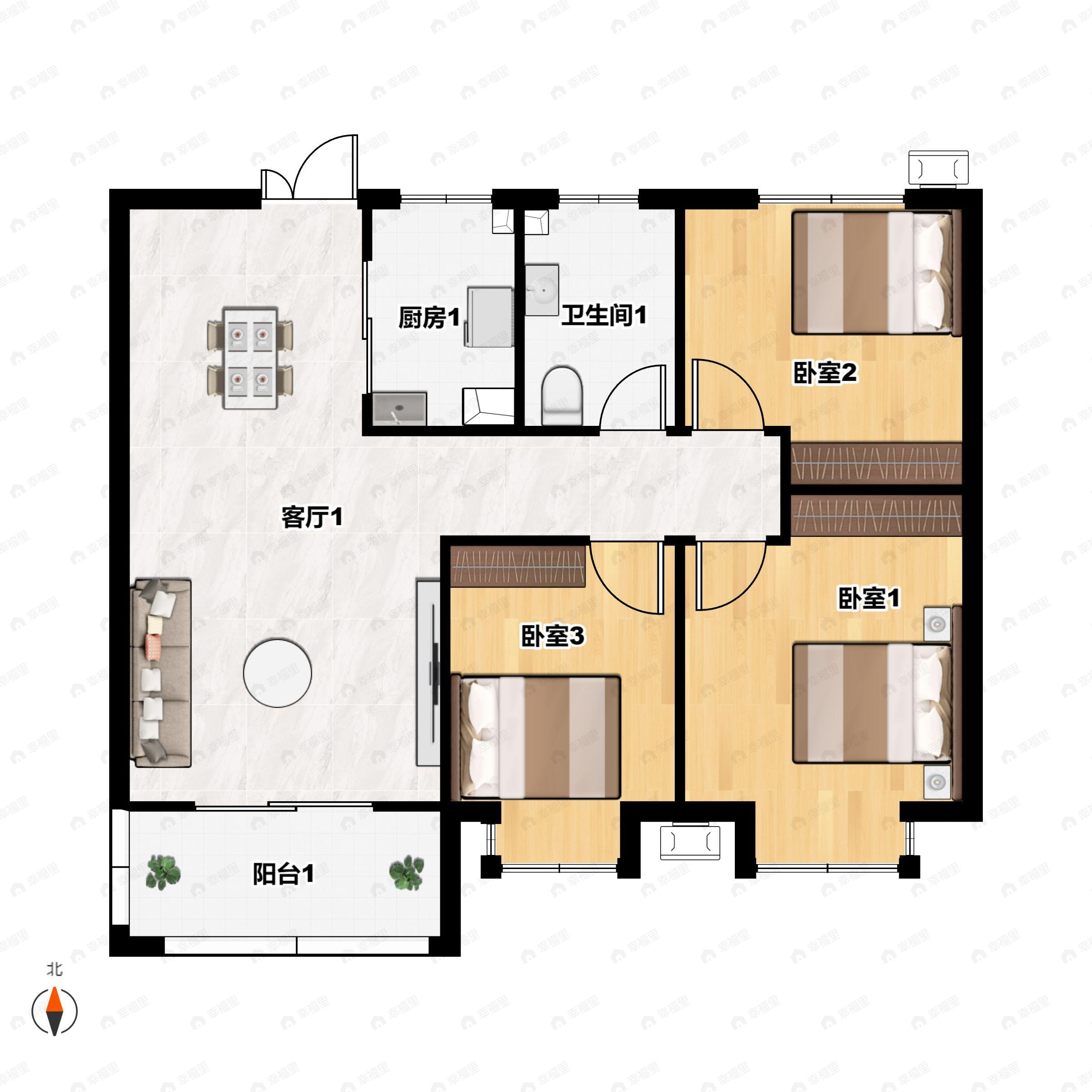 3室2厅1卫建面99平户型图