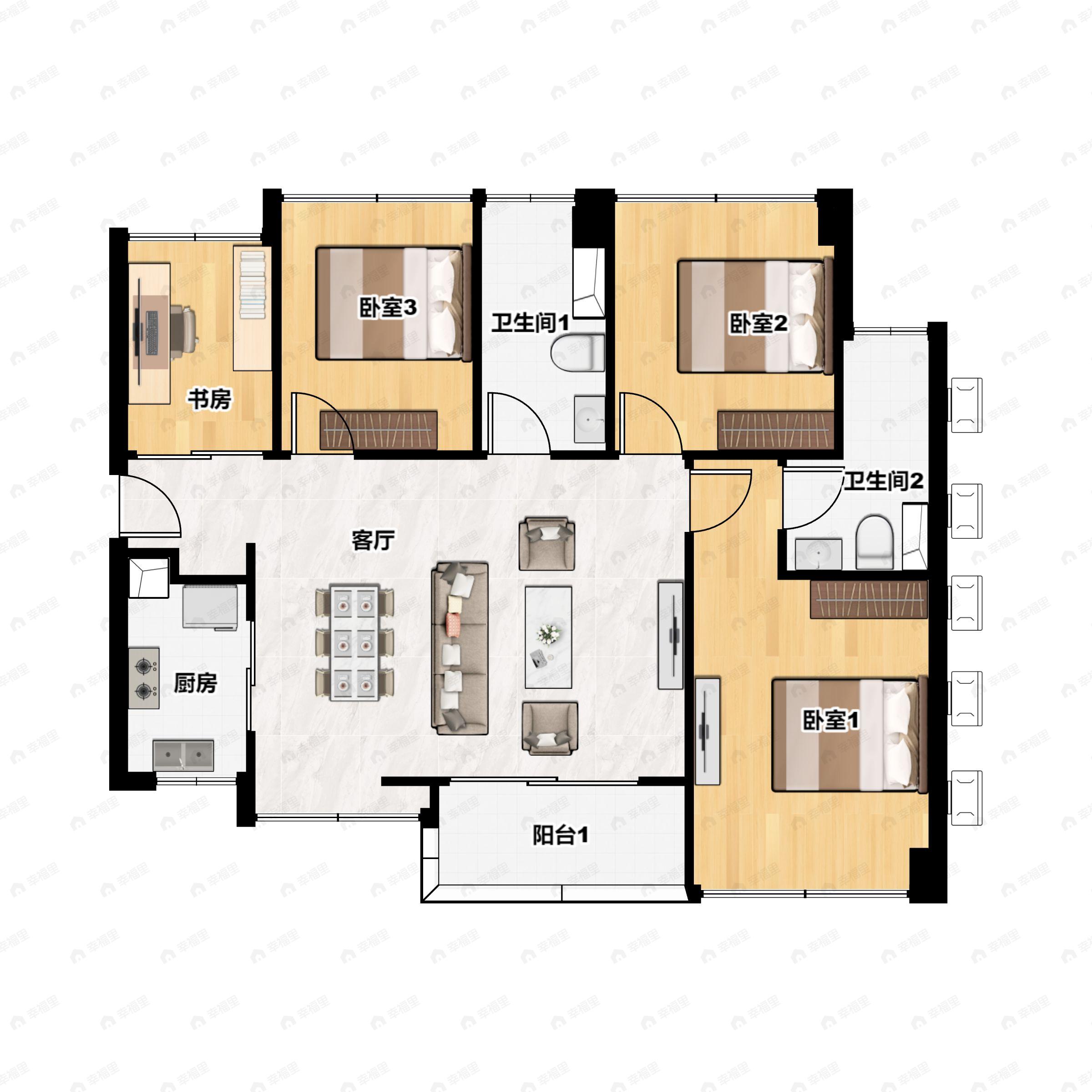 4室2厅2卫建面89平南户型图
