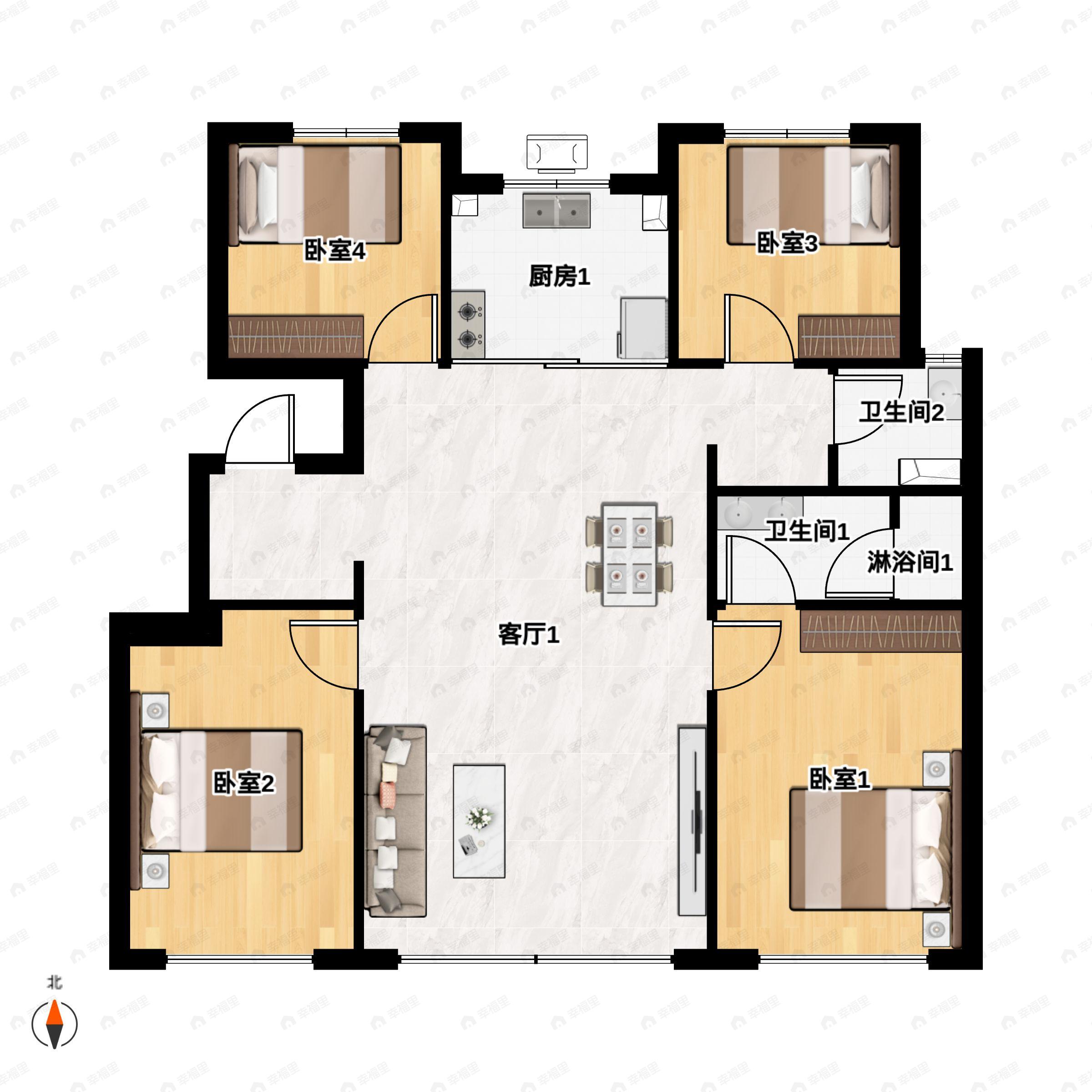 4室2厅2卫建面139平户型图