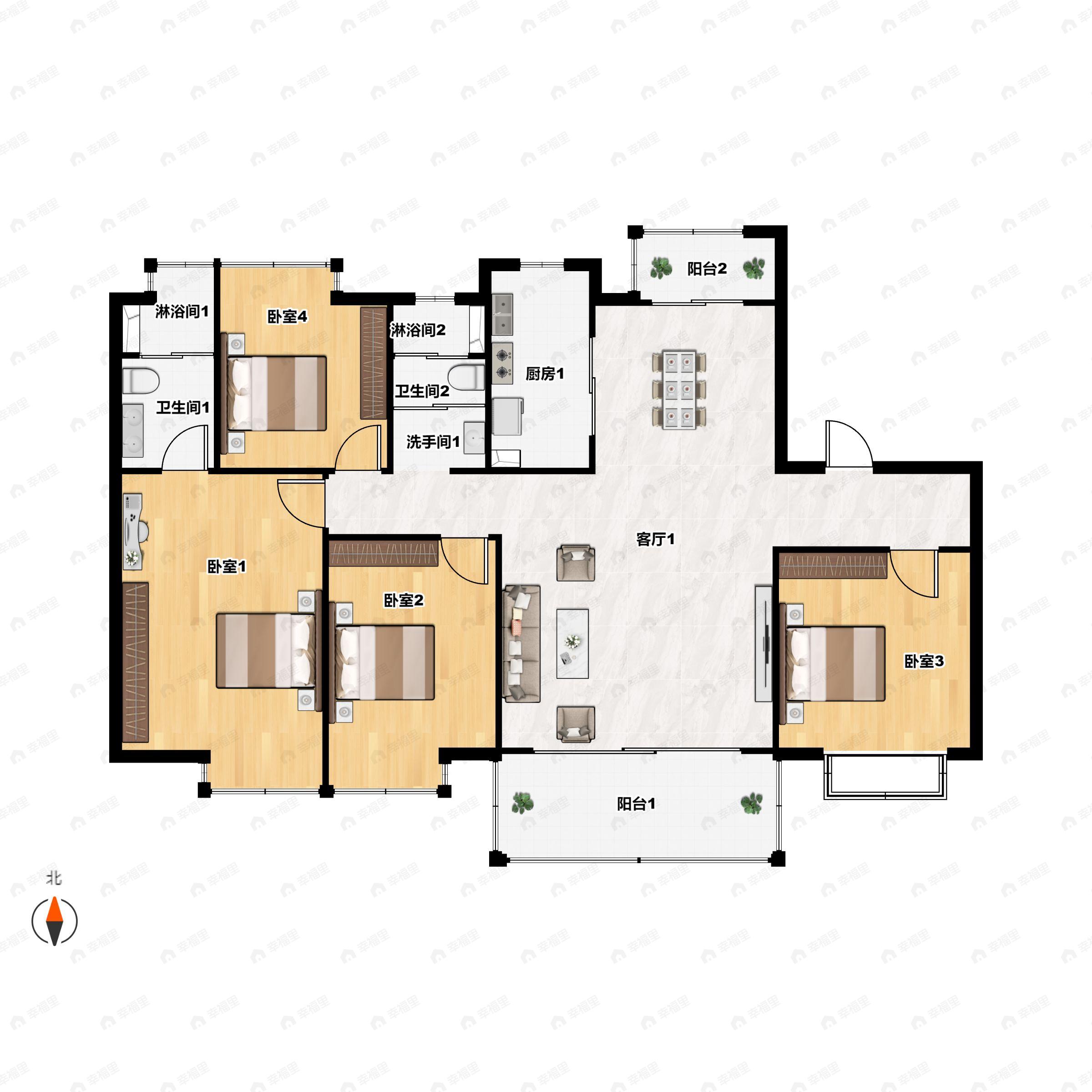 4室2厅2卫建面138平户型图