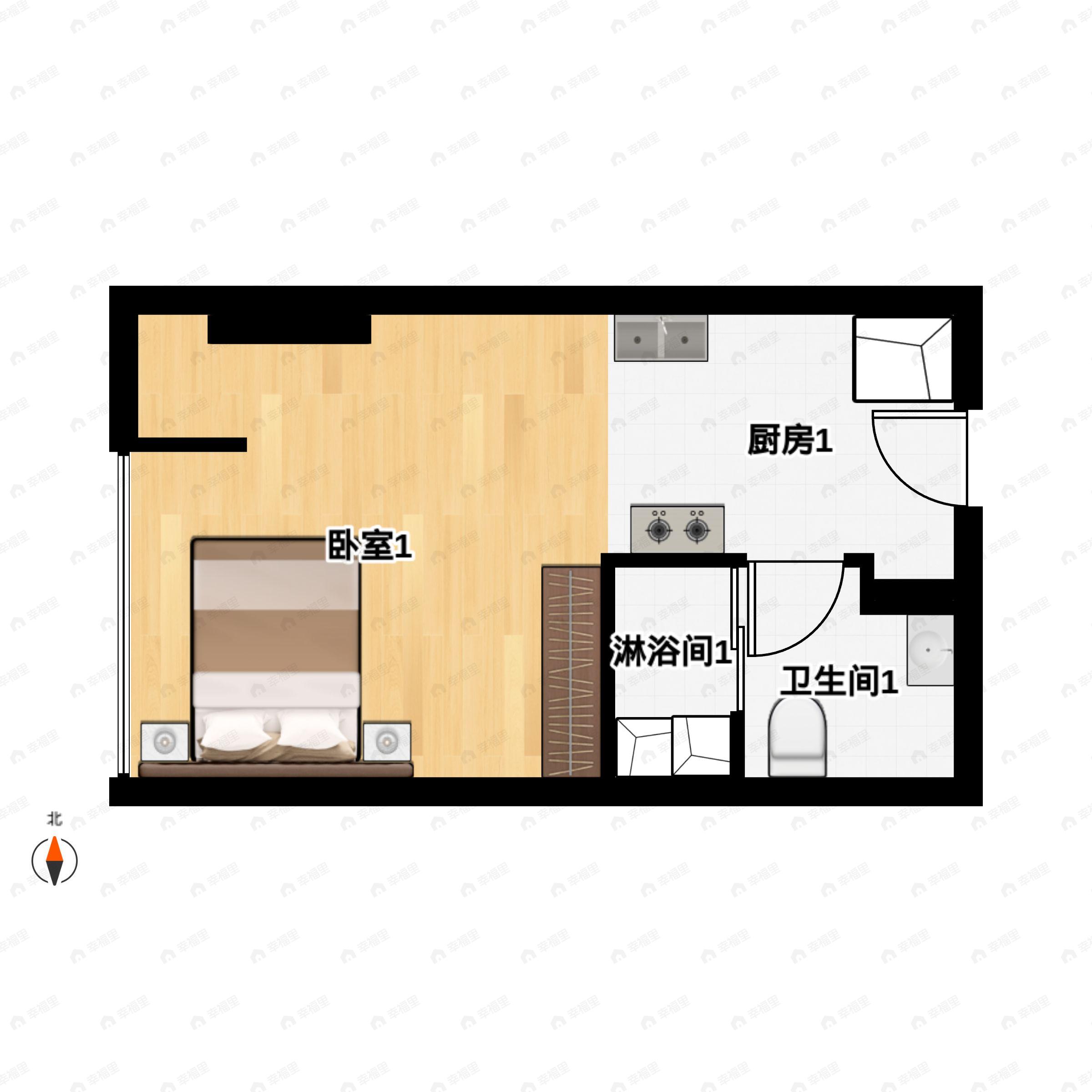 1室1卫建面29m²西户型图