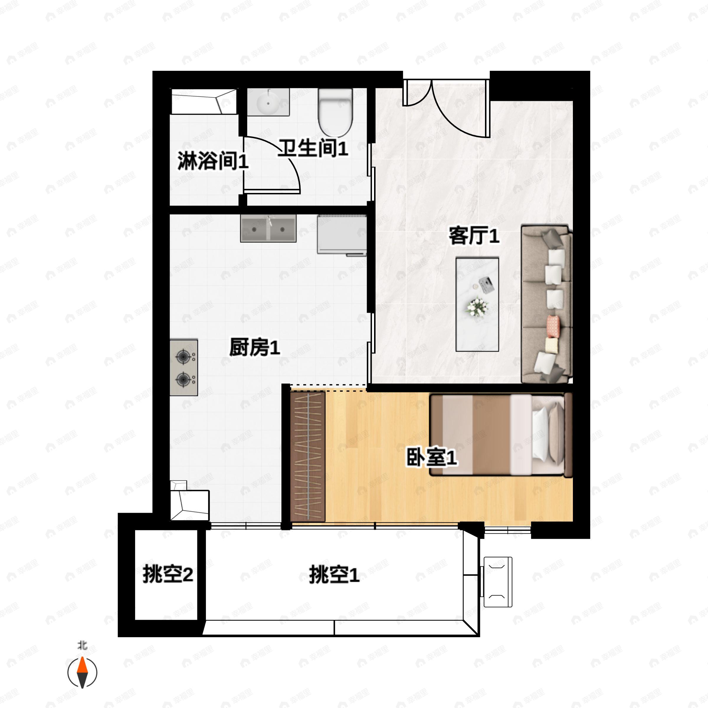 华纳豪园1室2厅1卫户型图