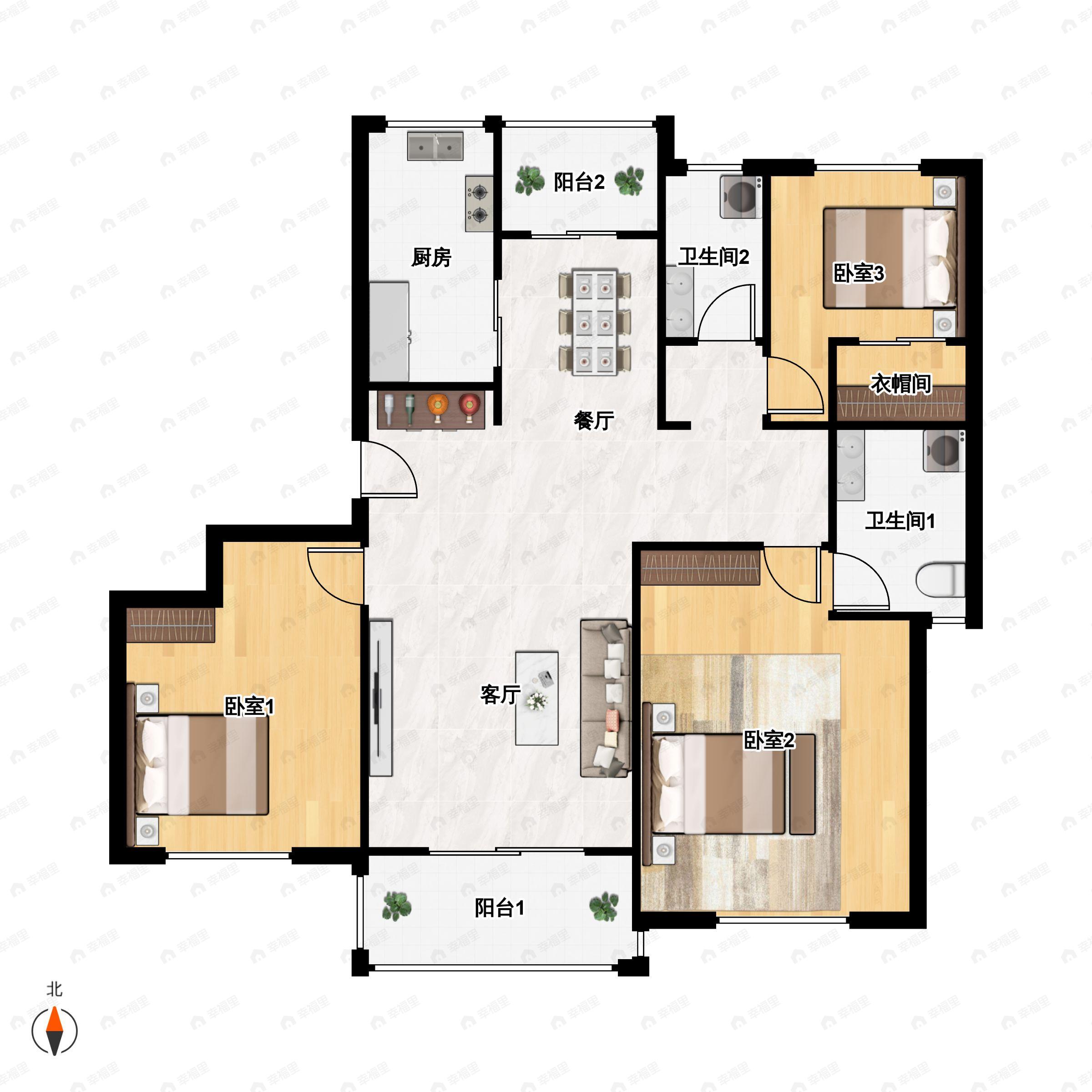 新城尚品3室2厅2卫户型图