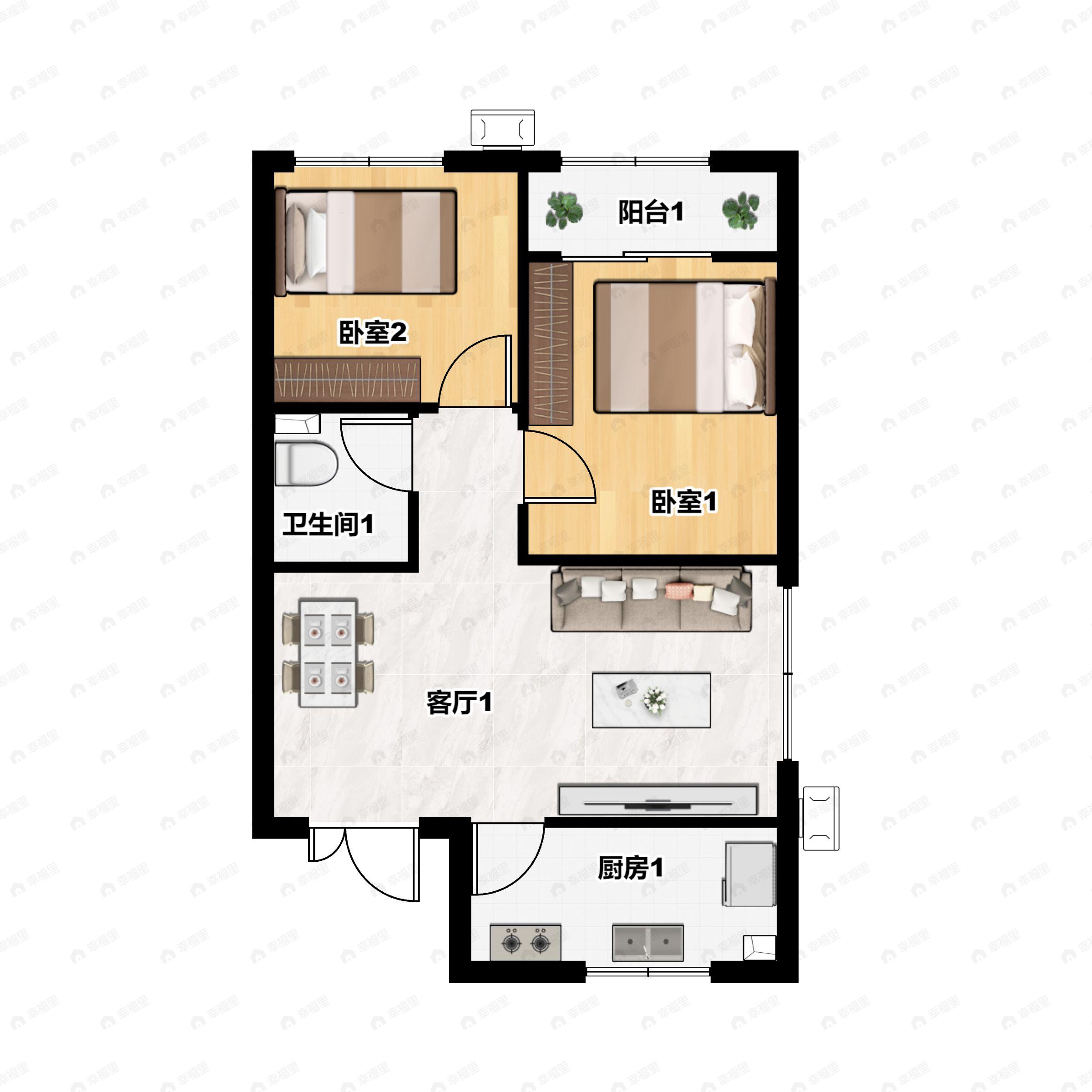 1室1厅1卫建面77平户型图