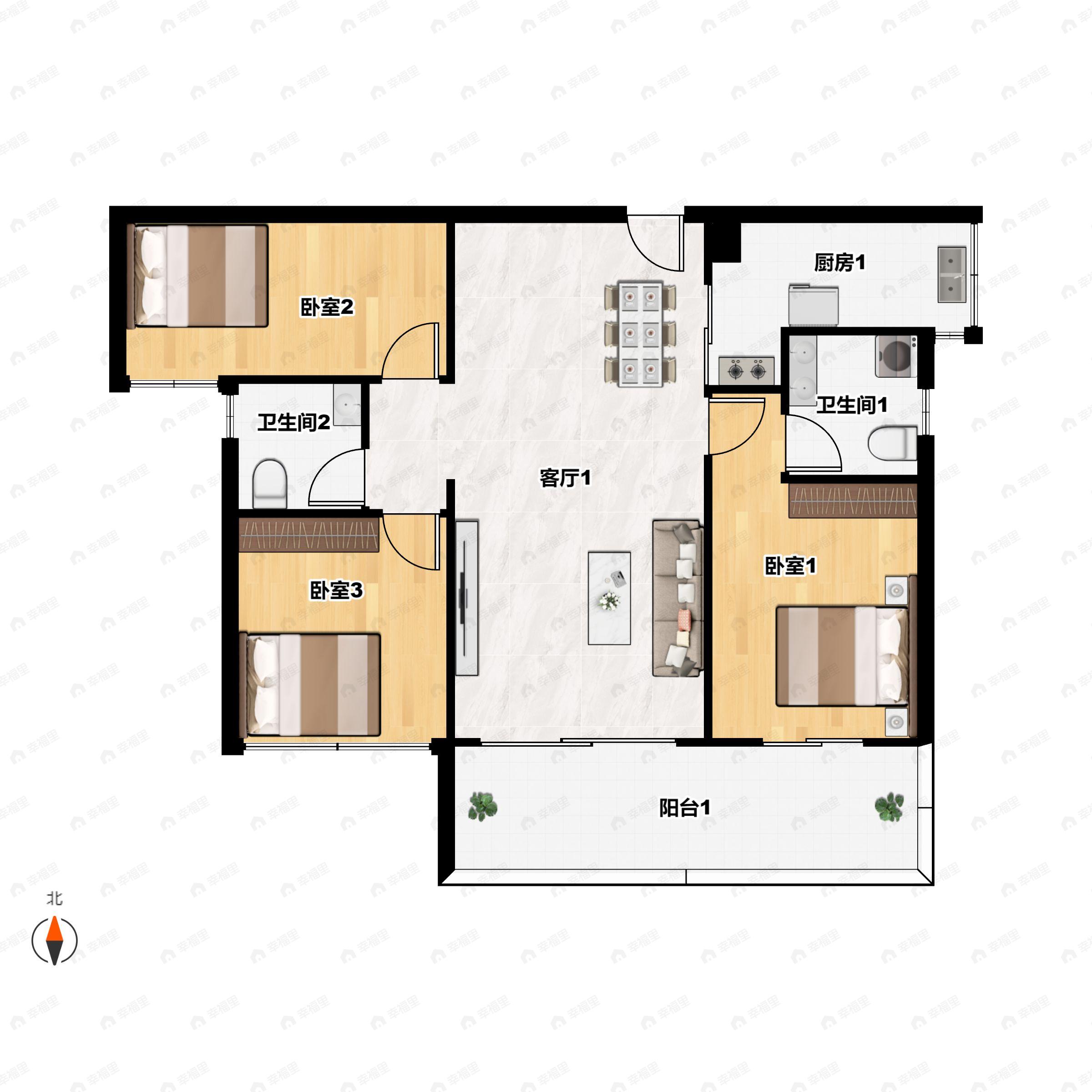 骏景湾·滨江誉峰3室2厅2卫户型图