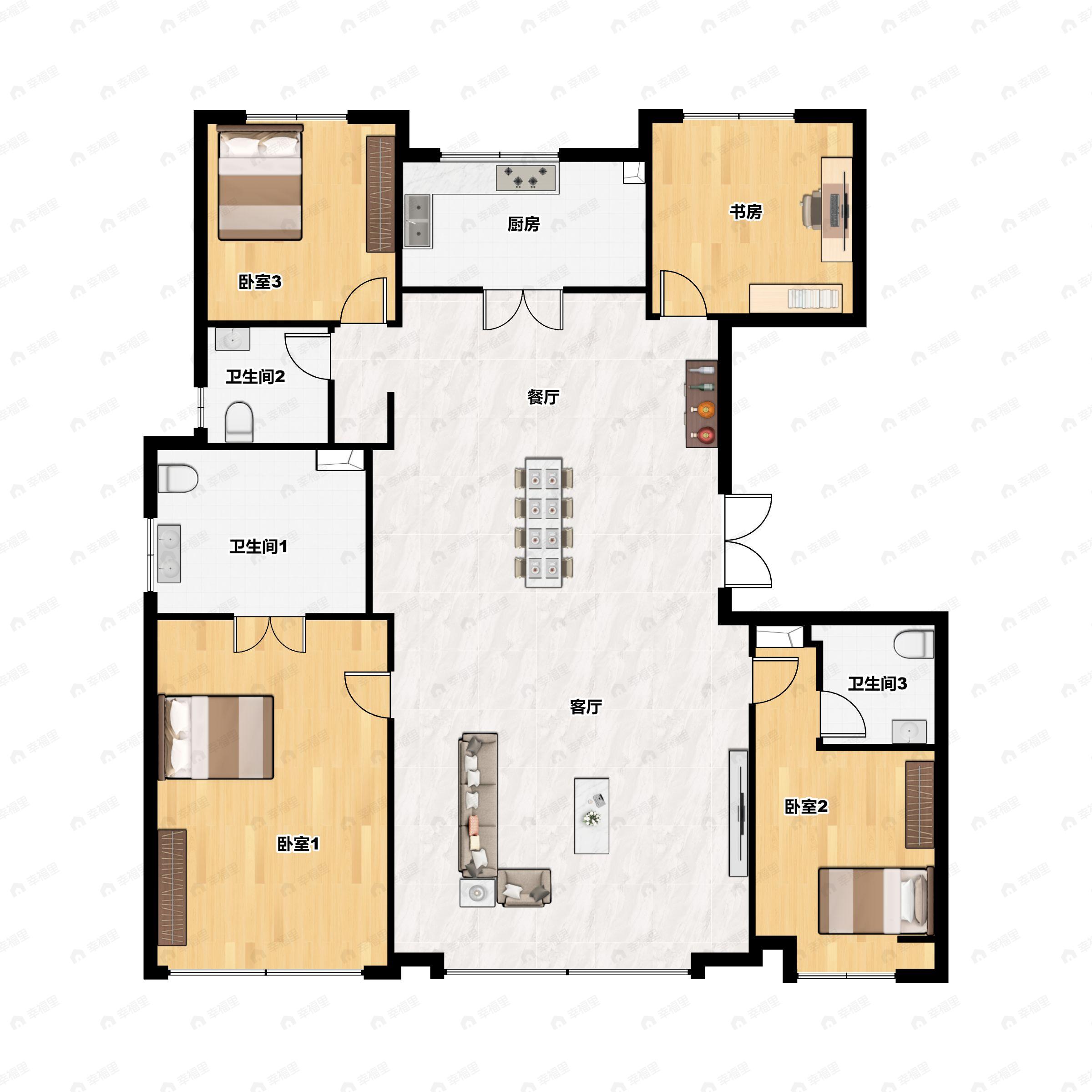 4室2厅3卫建面200平南|北户型图