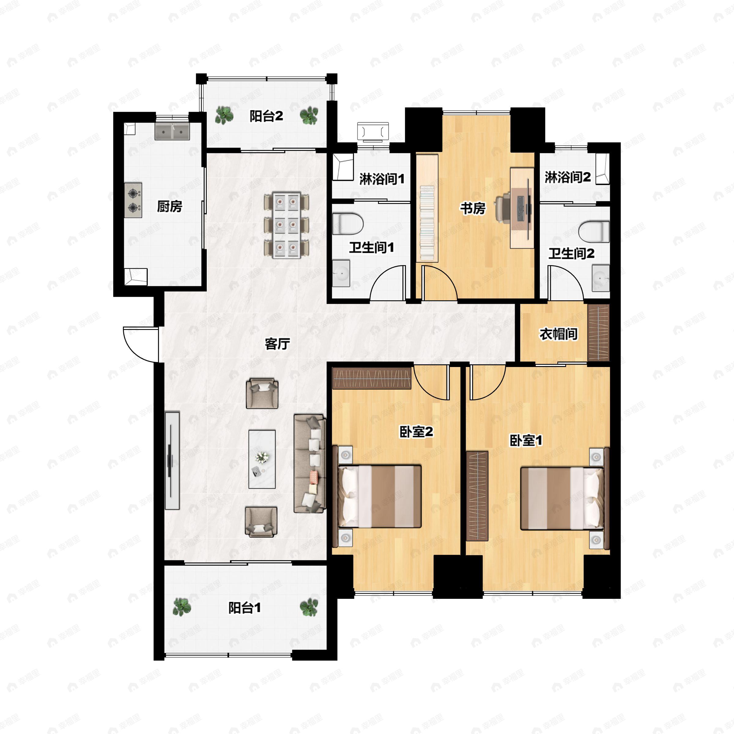 保利云璟3室2厅2卫户型图