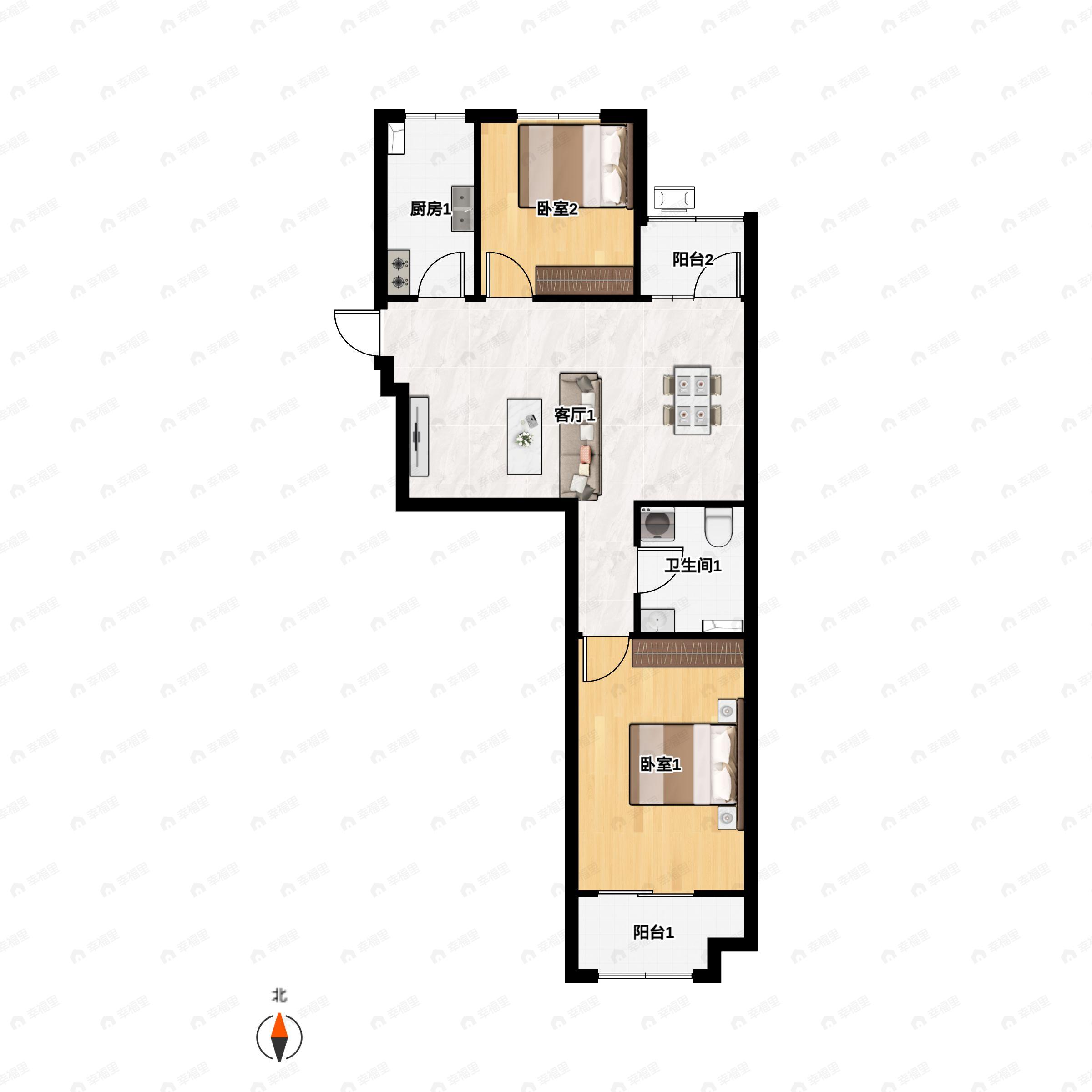 2室2厅1卫建面88平户型图