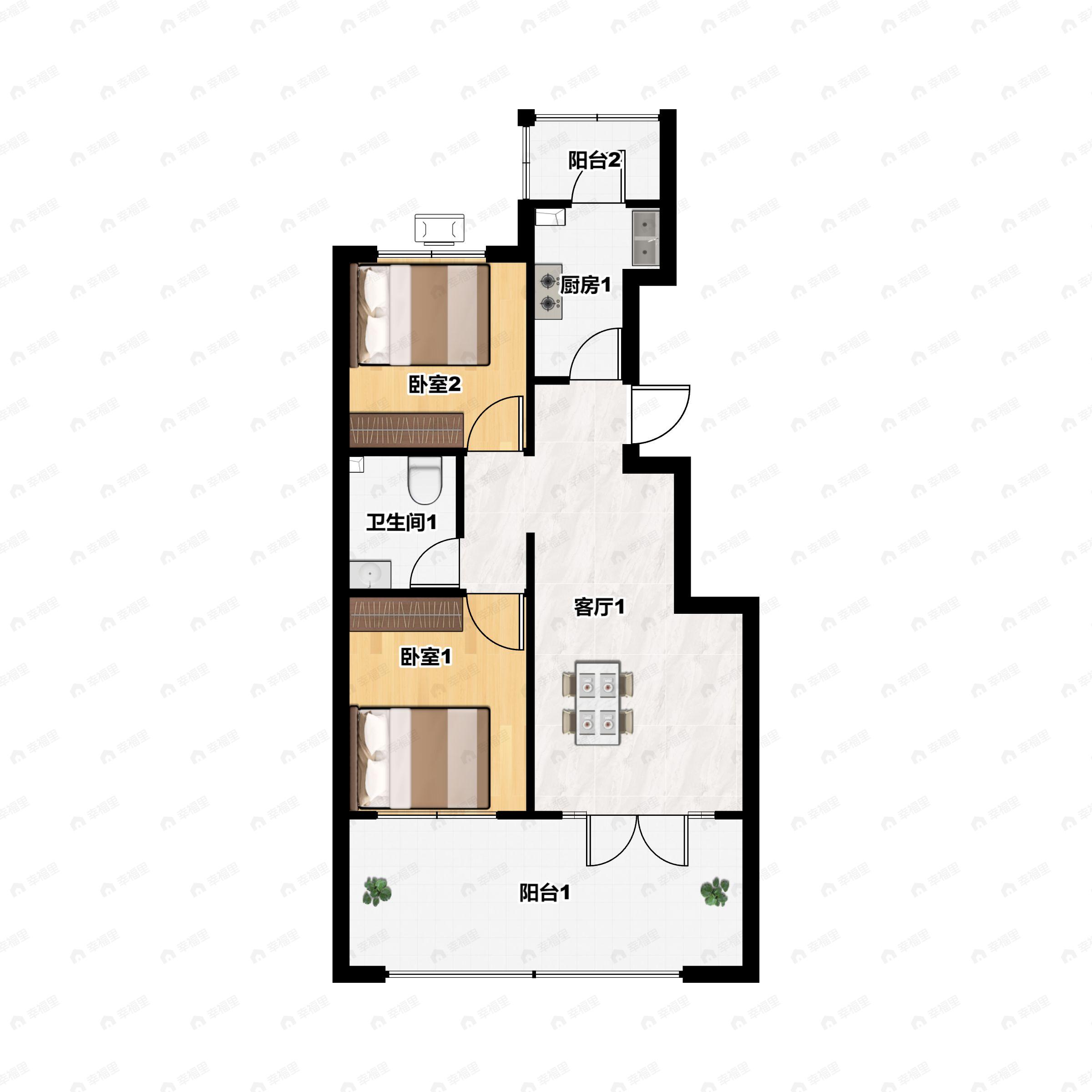 龙昂骊谷2室2厅1卫户型图