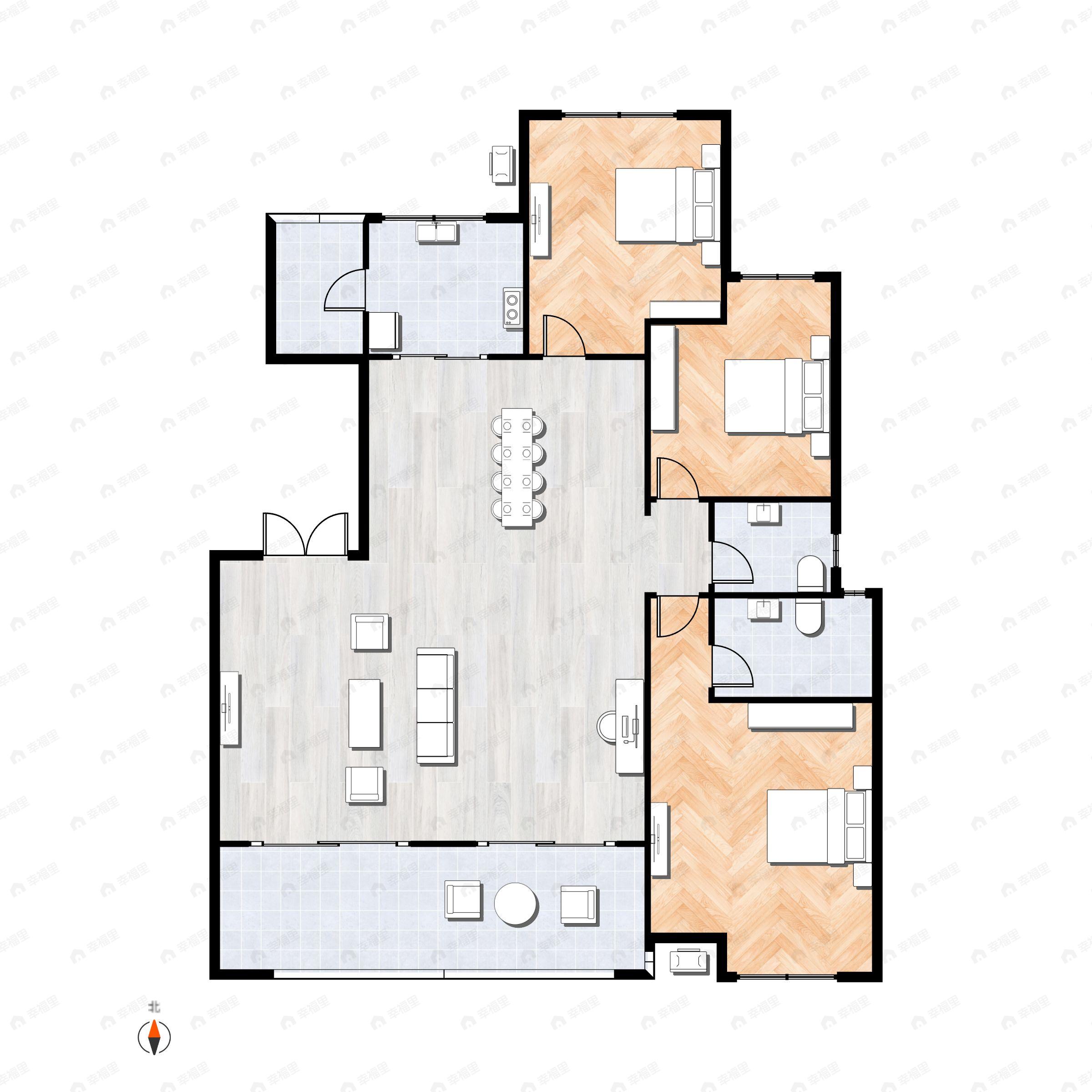 3室2厅2卫建面142平南|北户型图
