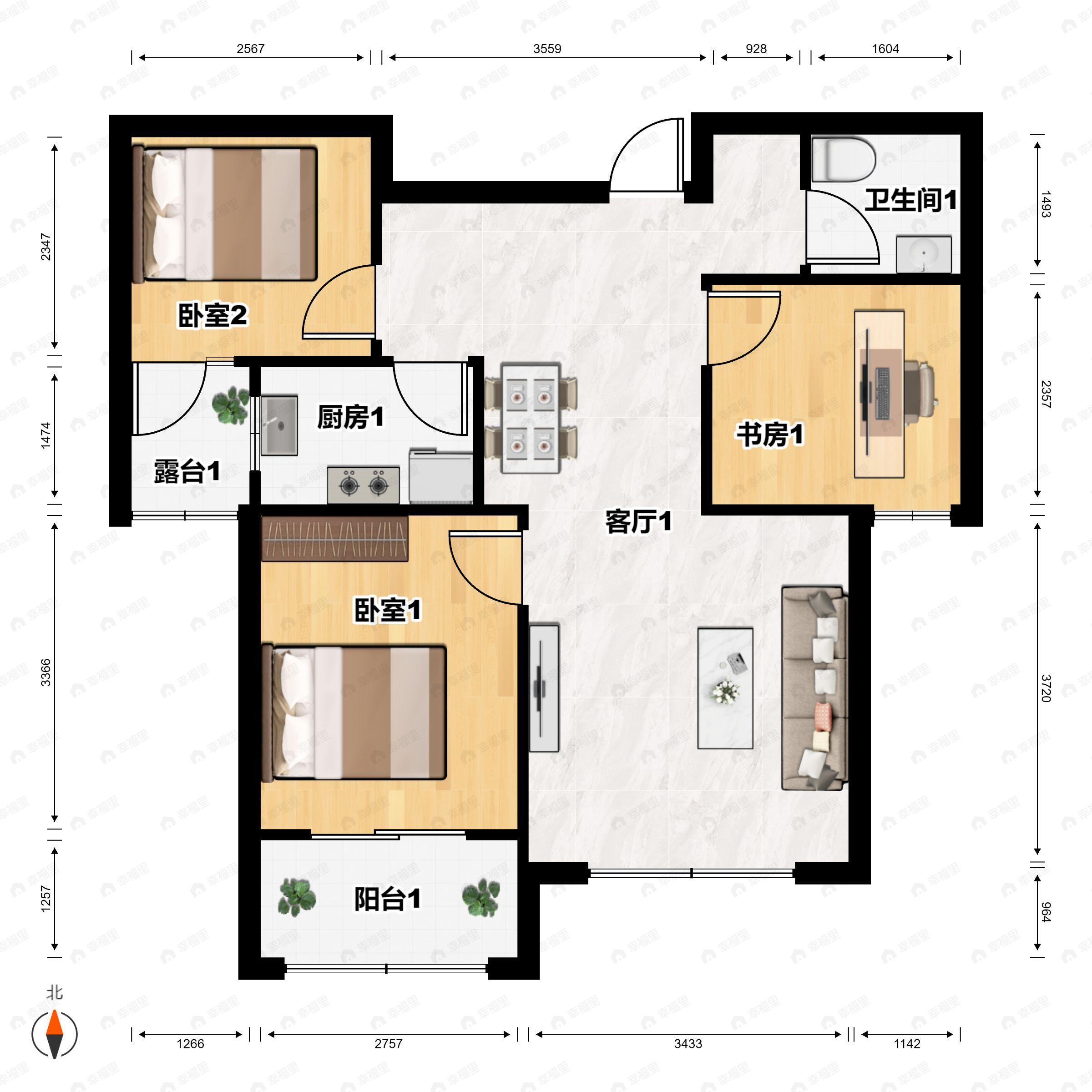 3室2厅1卫建面98平户型图