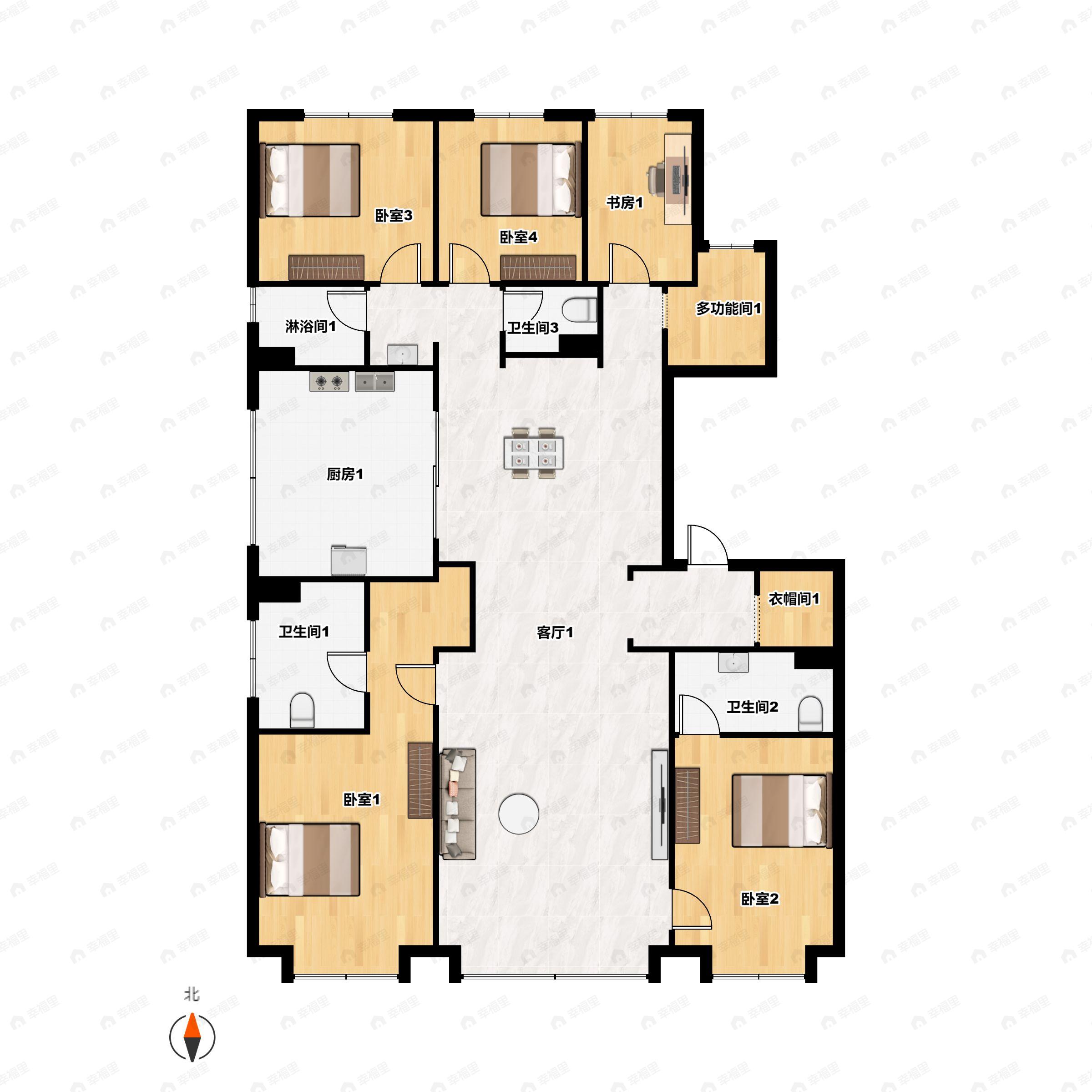 5室2厅3卫建面229平南户型图