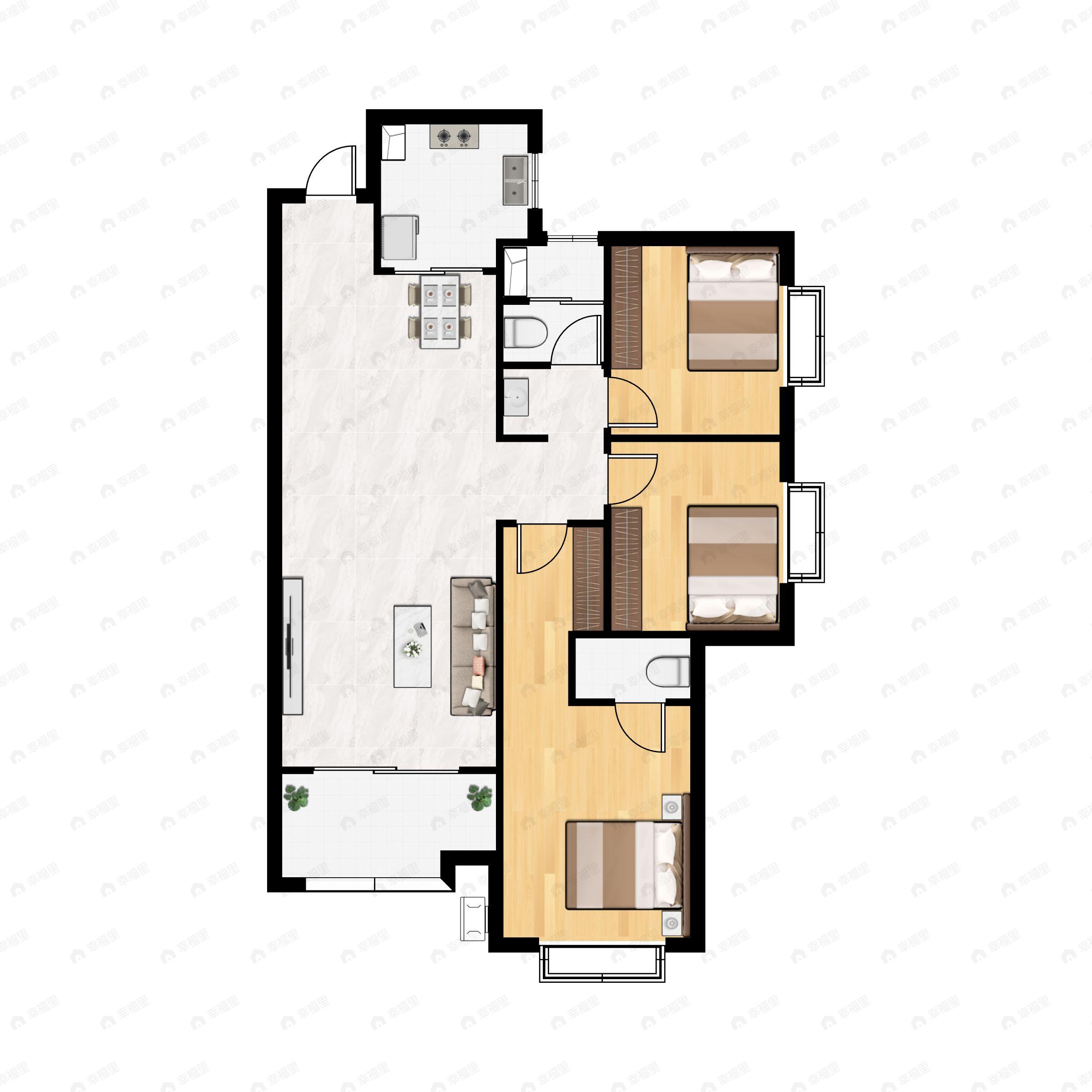 3室2厅2卫建面112平南户型图