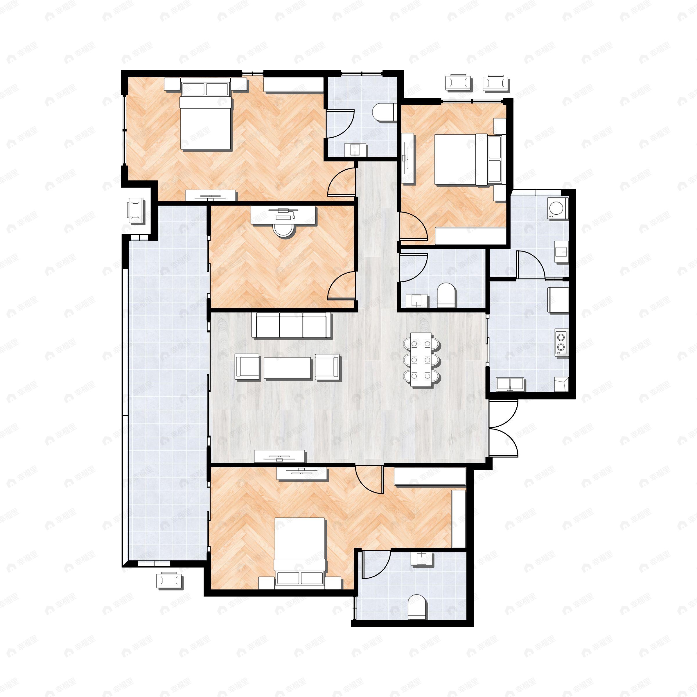 3室2厅3卫建面145平南户型图