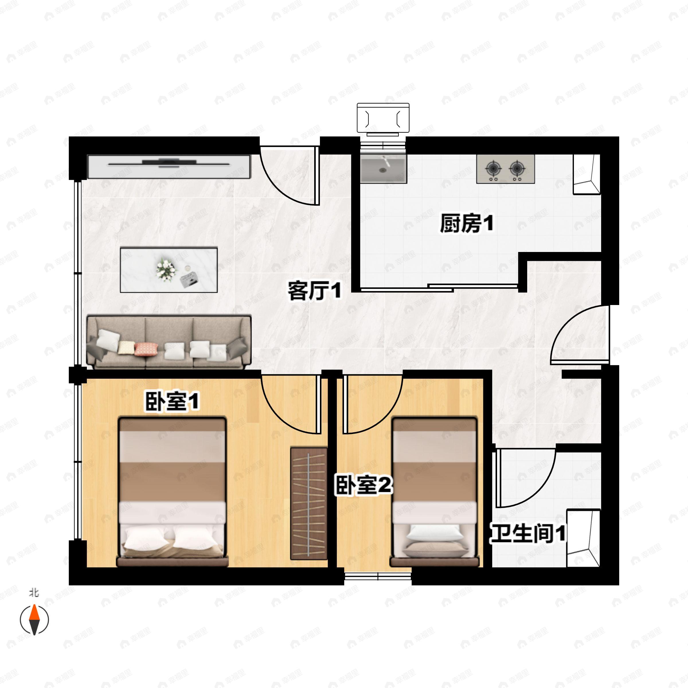2室2厅1卫建面72平户型图