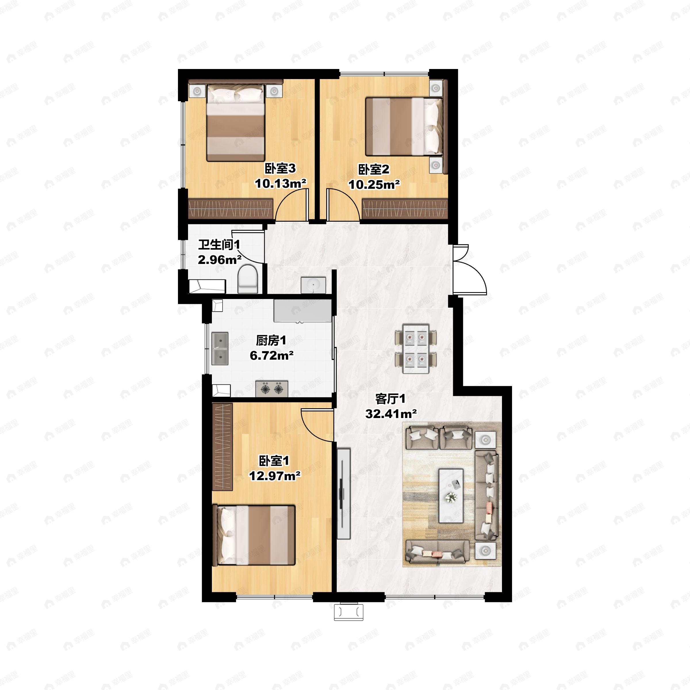 金地九阙台3室2厅1卫户型图