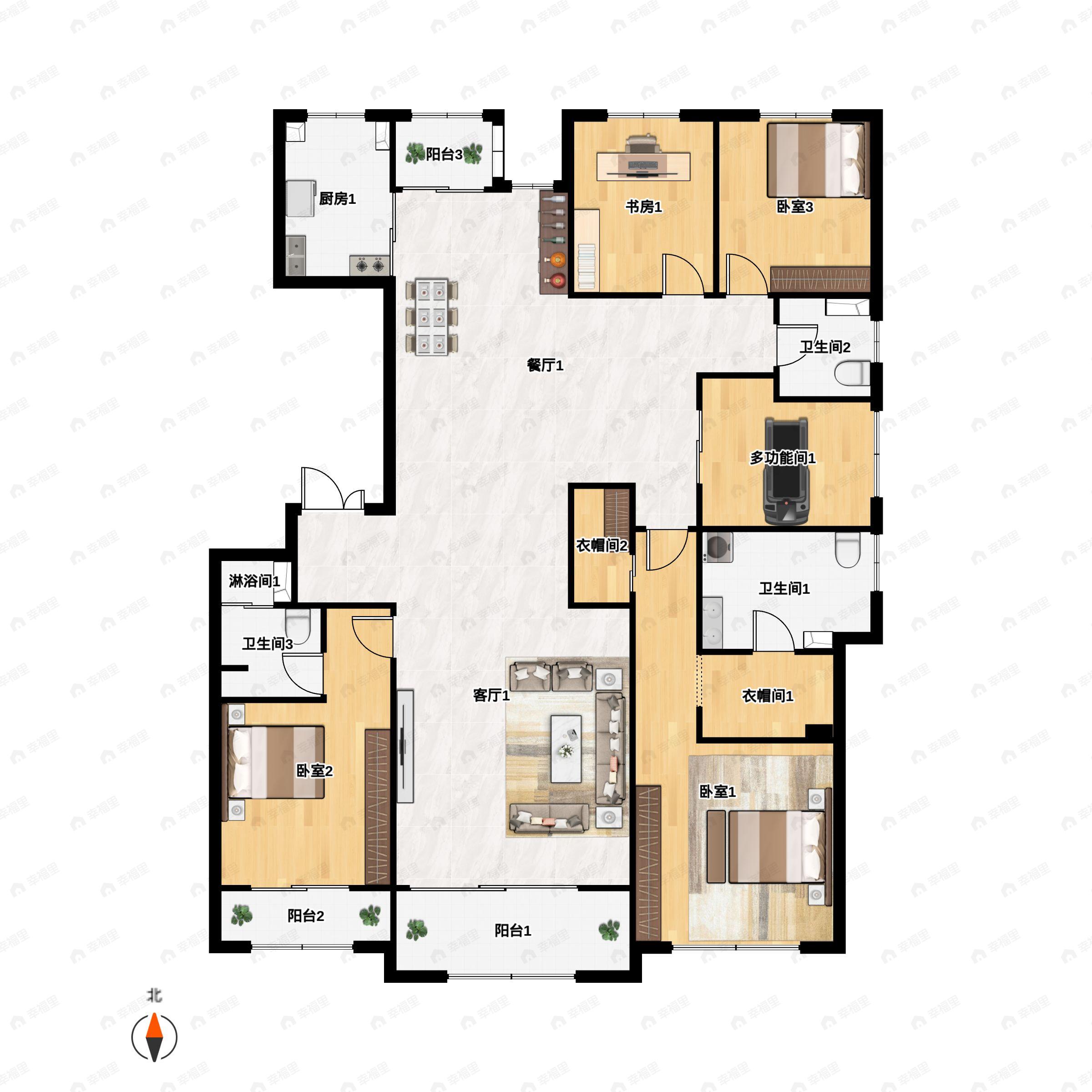 5室2厅3卫建面241平东|南|西|北户型图