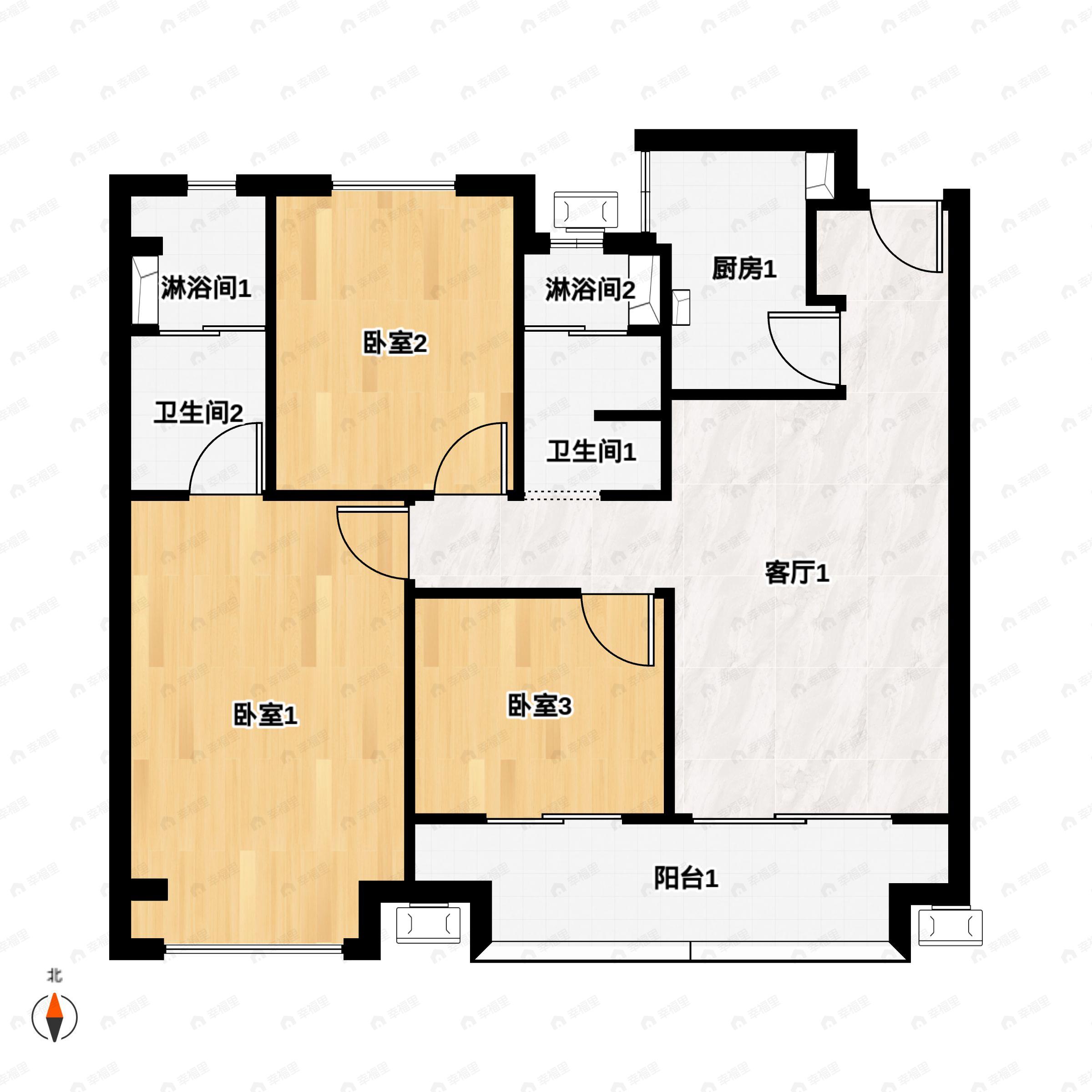 洛克公园3室2厅2卫户型图
