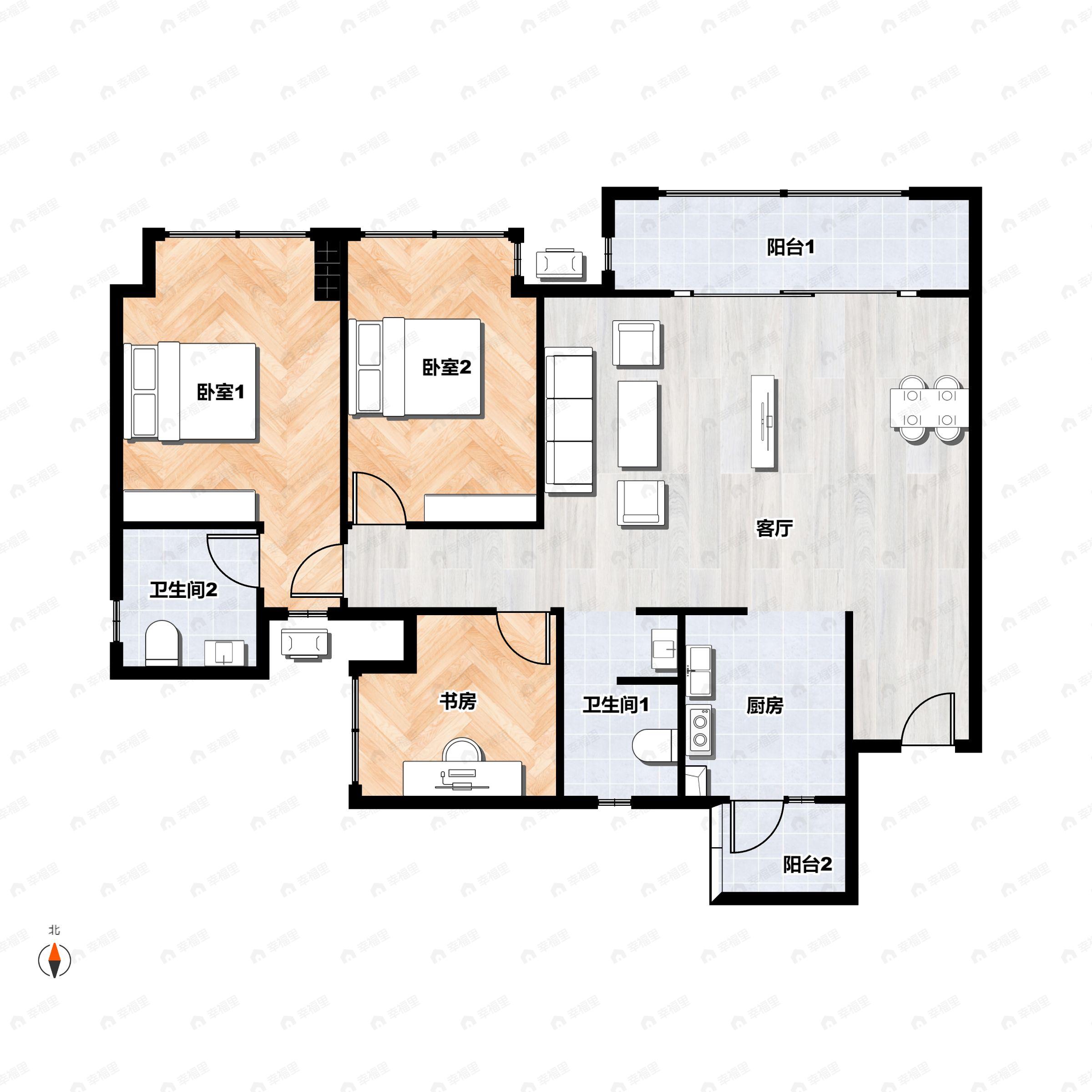 3室2厅2卫建面79m²北户型图