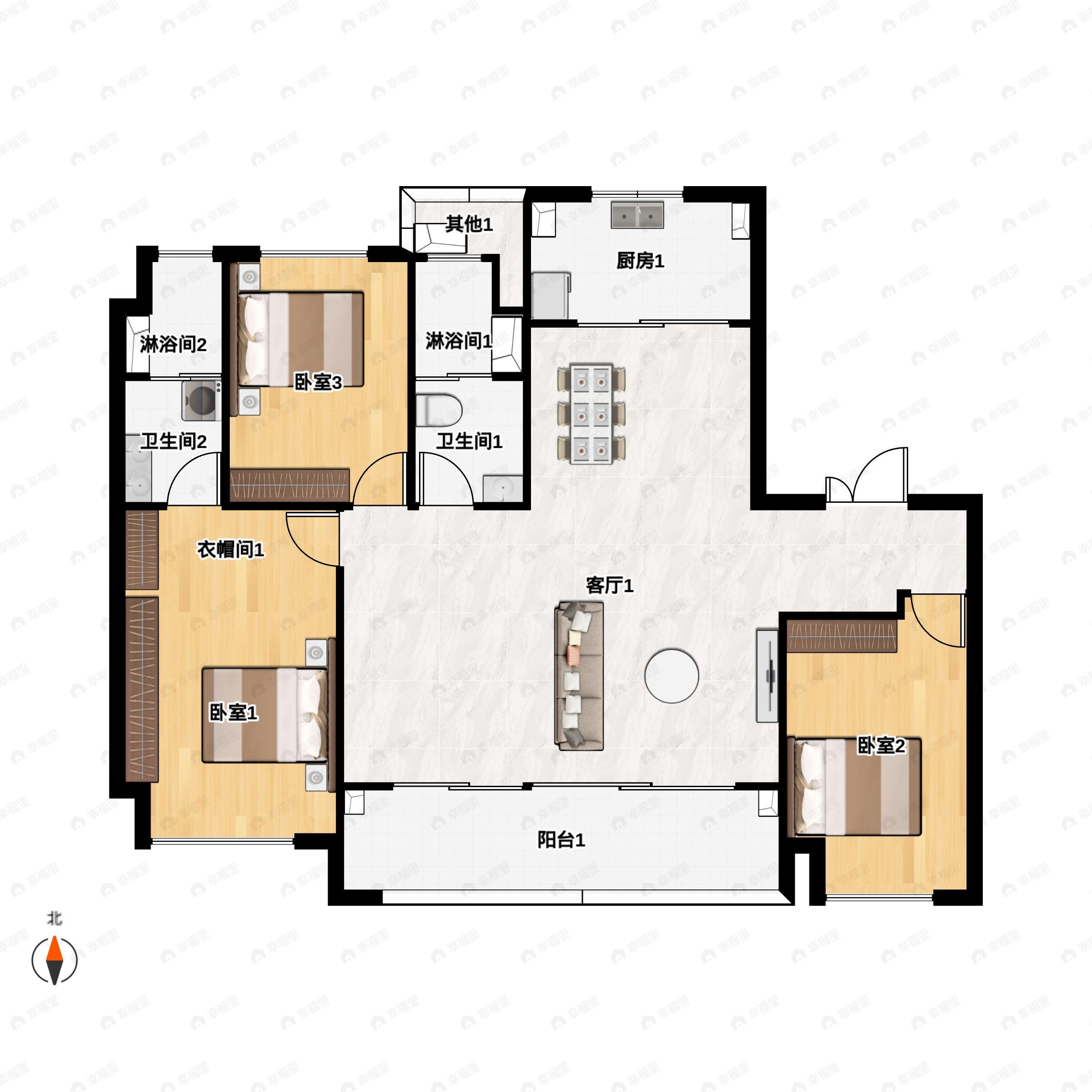 3室2厅2卫建面150平户型图