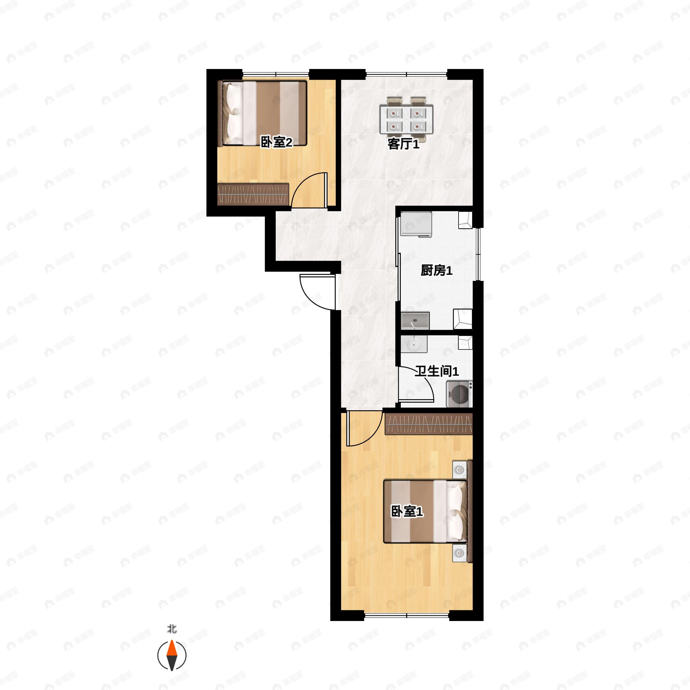 2室1厅1卫建面62平户型图