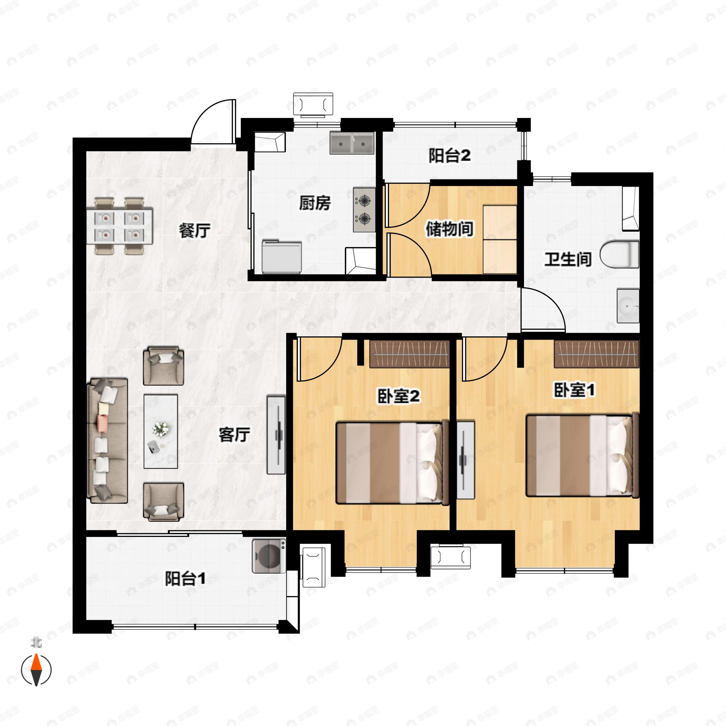 3室2厅1卫建面87平户型图