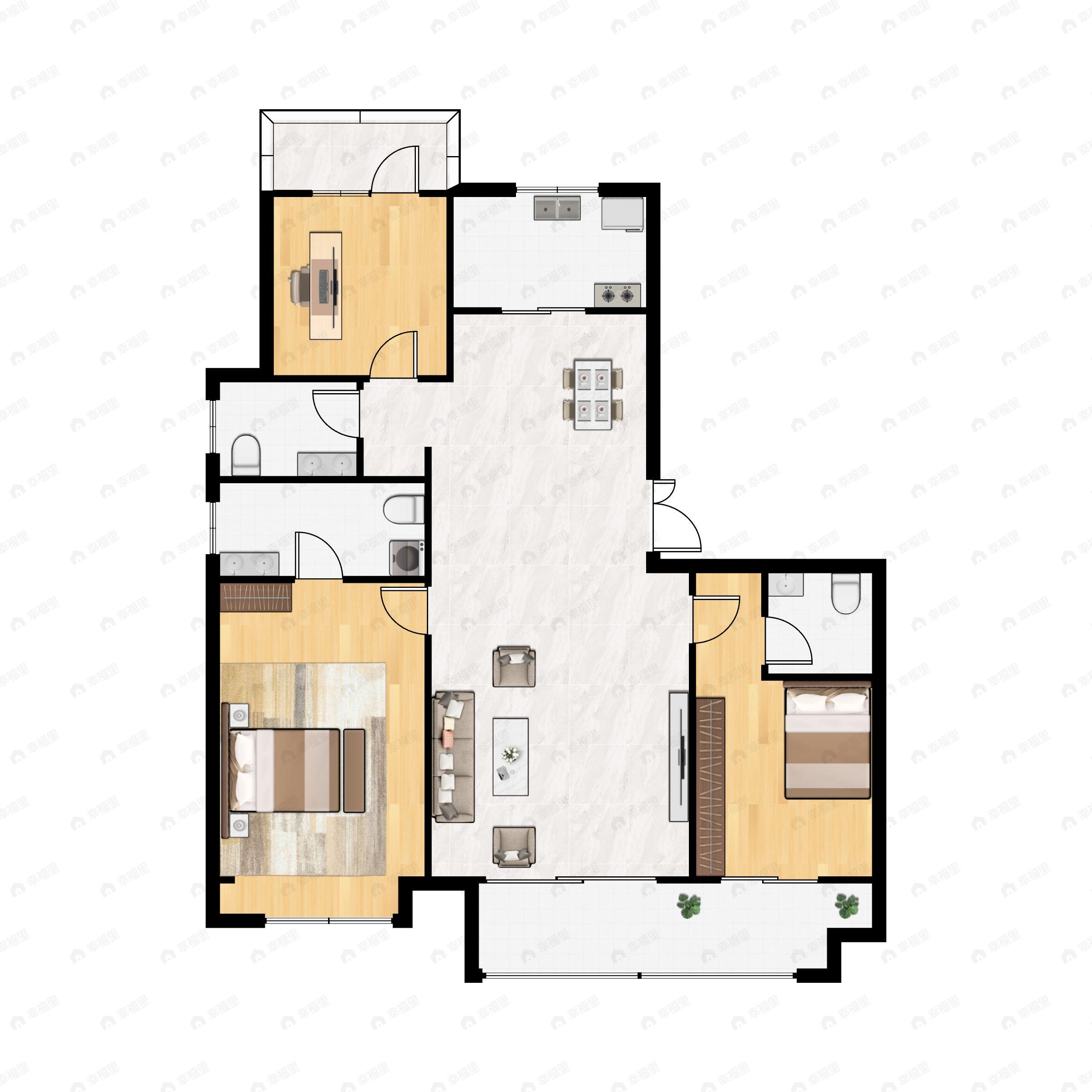 3室2厅3卫建面139平南|北户型图