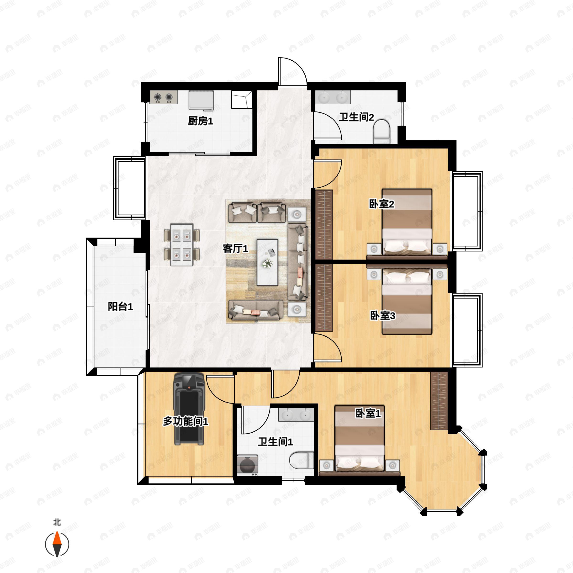 4室2厅2卫建面128平户型图