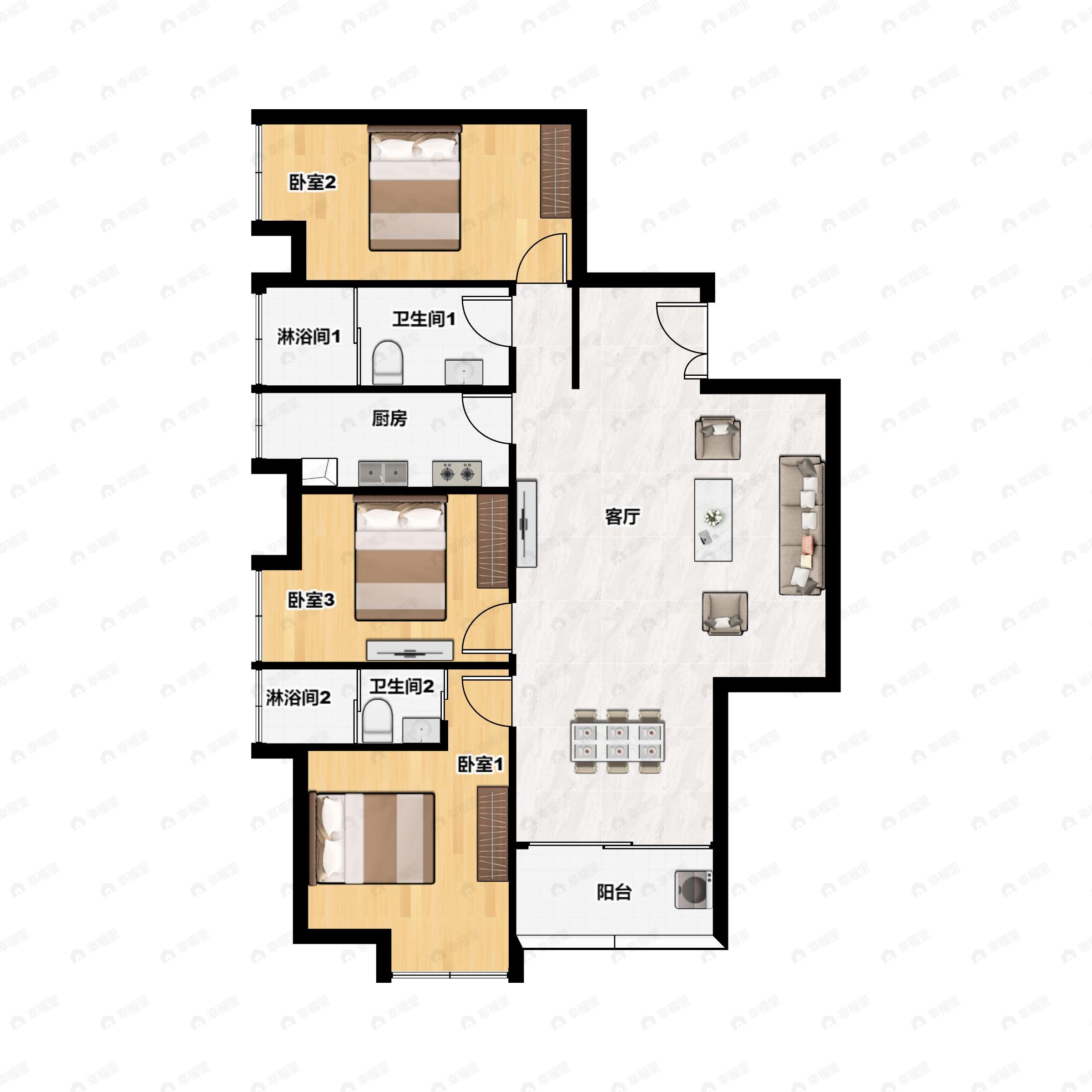 3室2厅2卫建面110平户型图