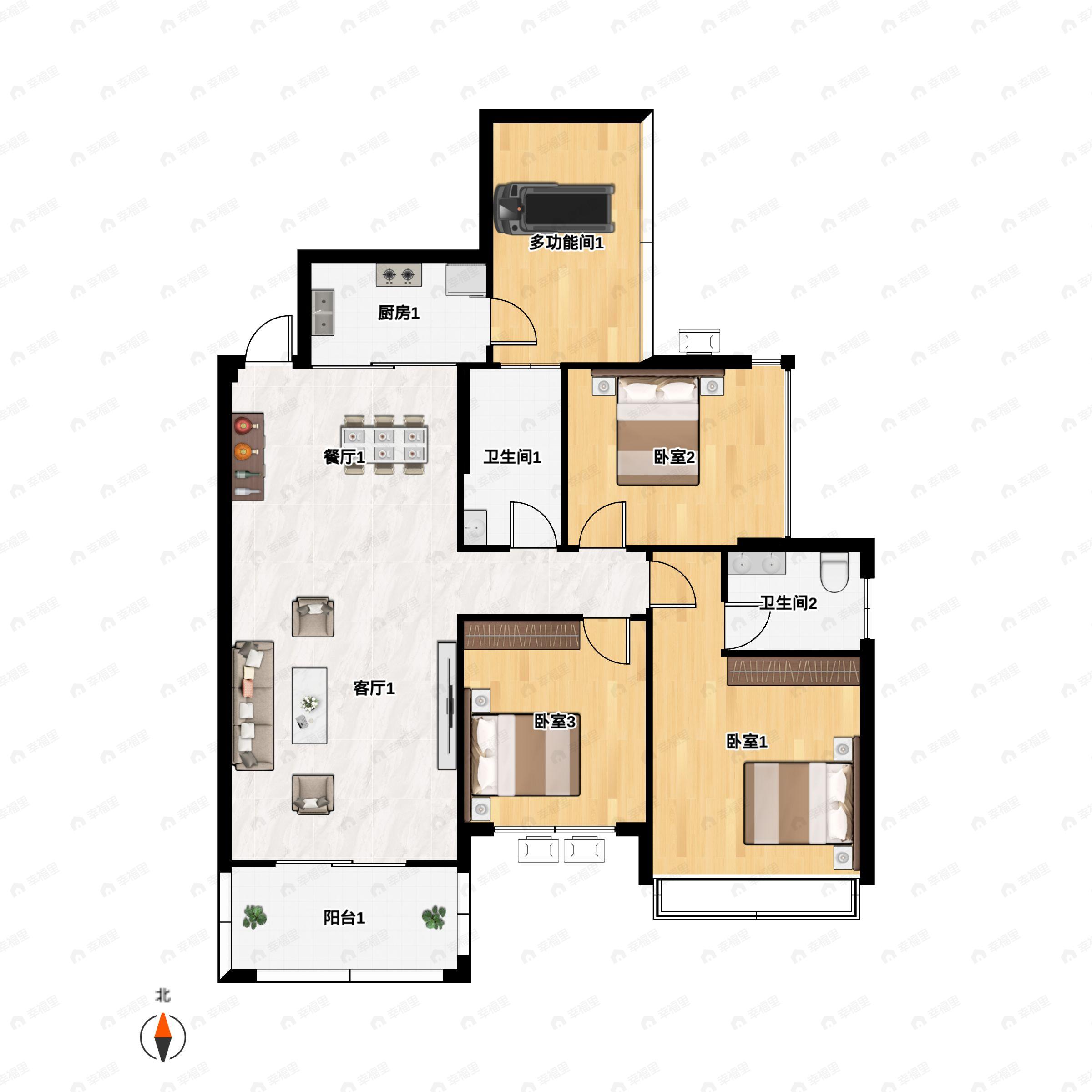 4室2厅2卫建面111平户型图