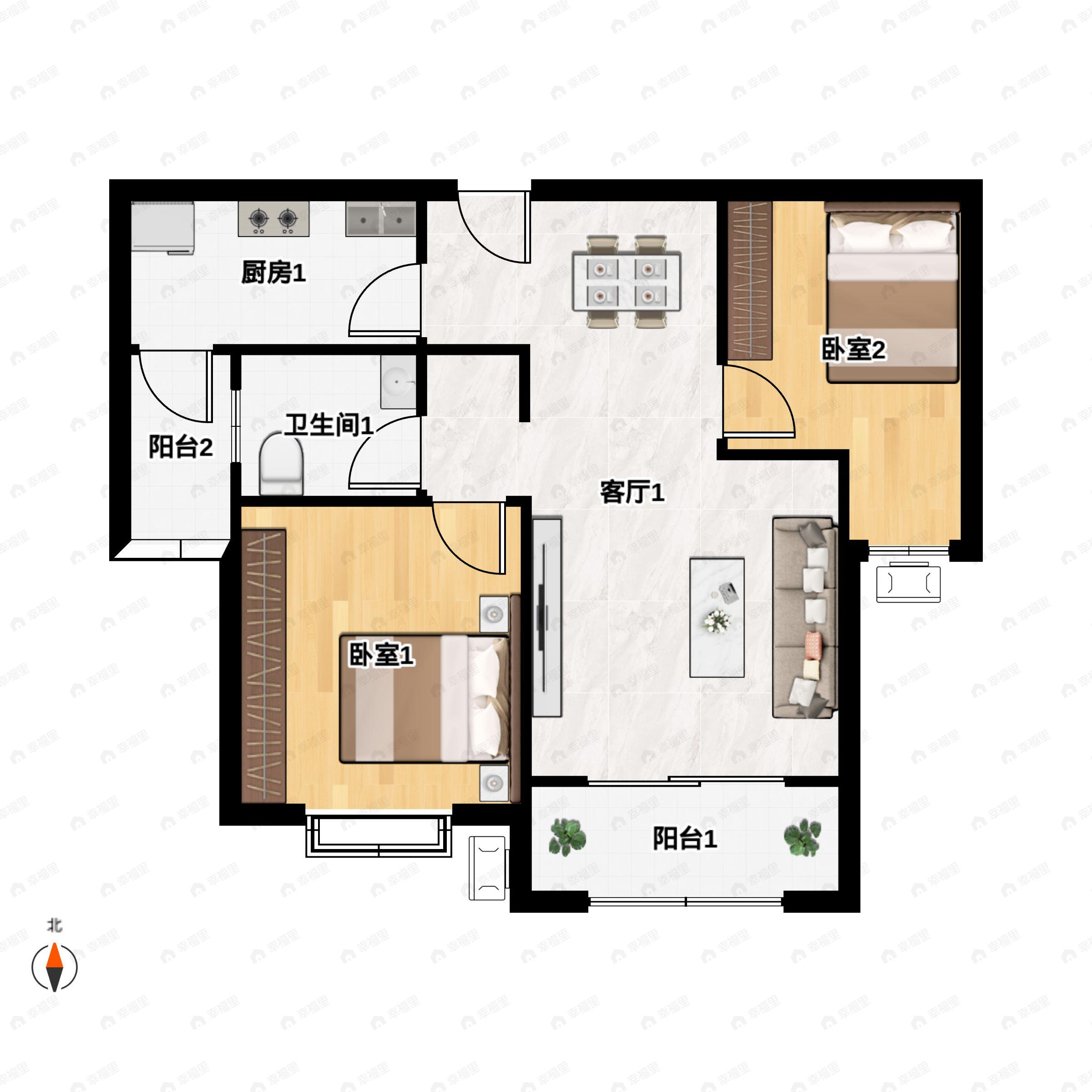城市花园2室2厅1卫户型图