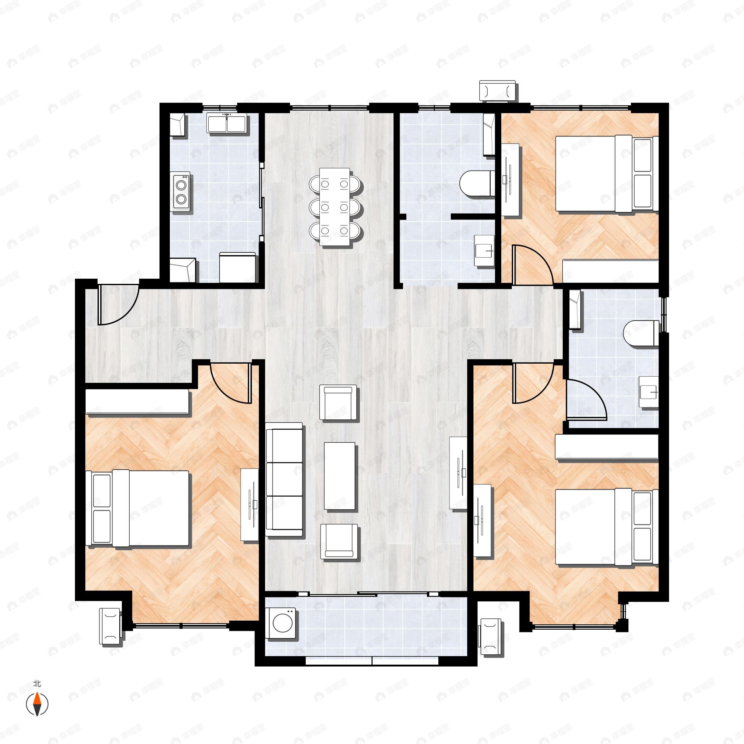 3室2厅2卫建面110平南|北户型图