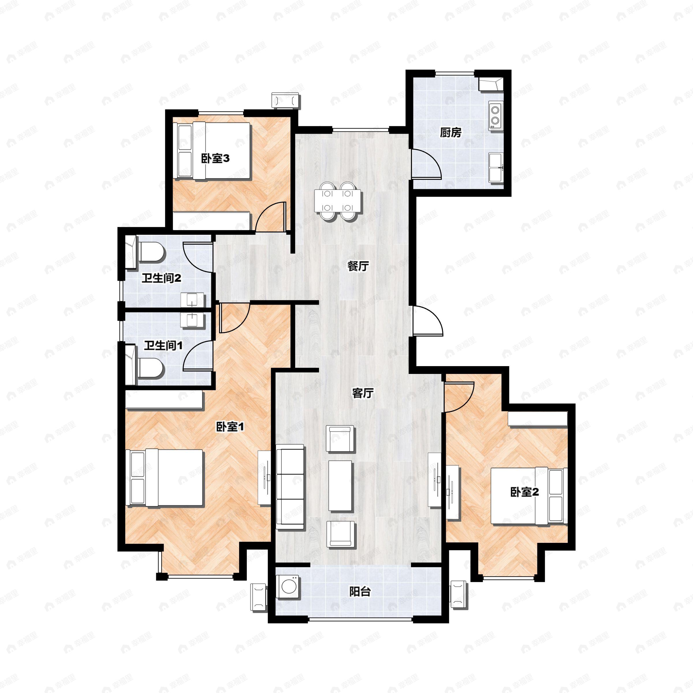 3室2厅2卫建面126平户型图