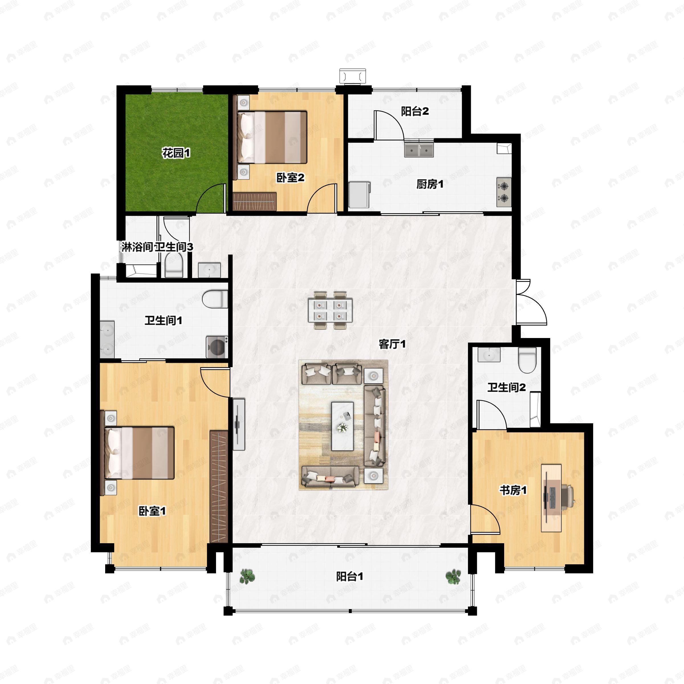 4室2厅3卫建面182平南户型图
