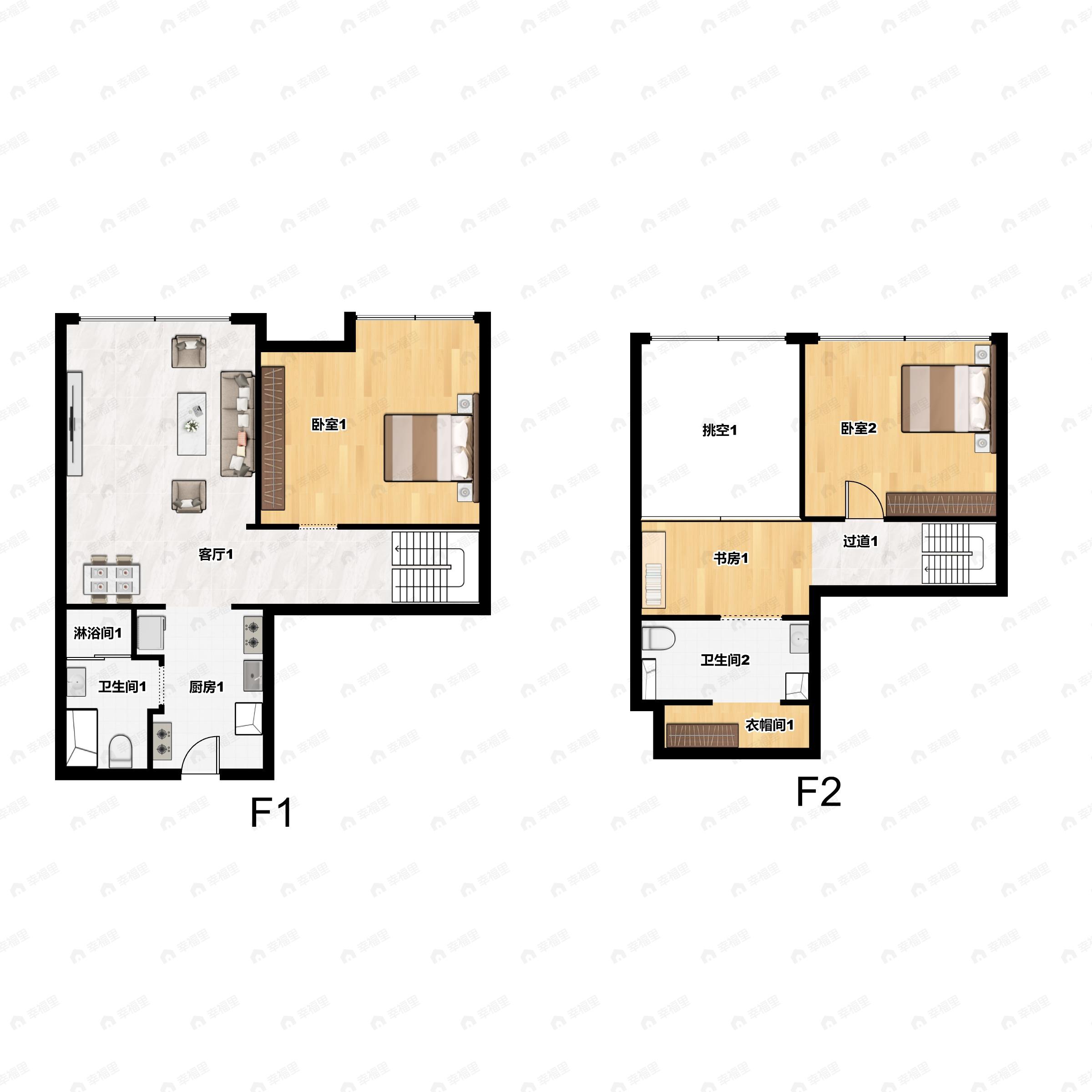 3室2厅2卫建面75平北户型图