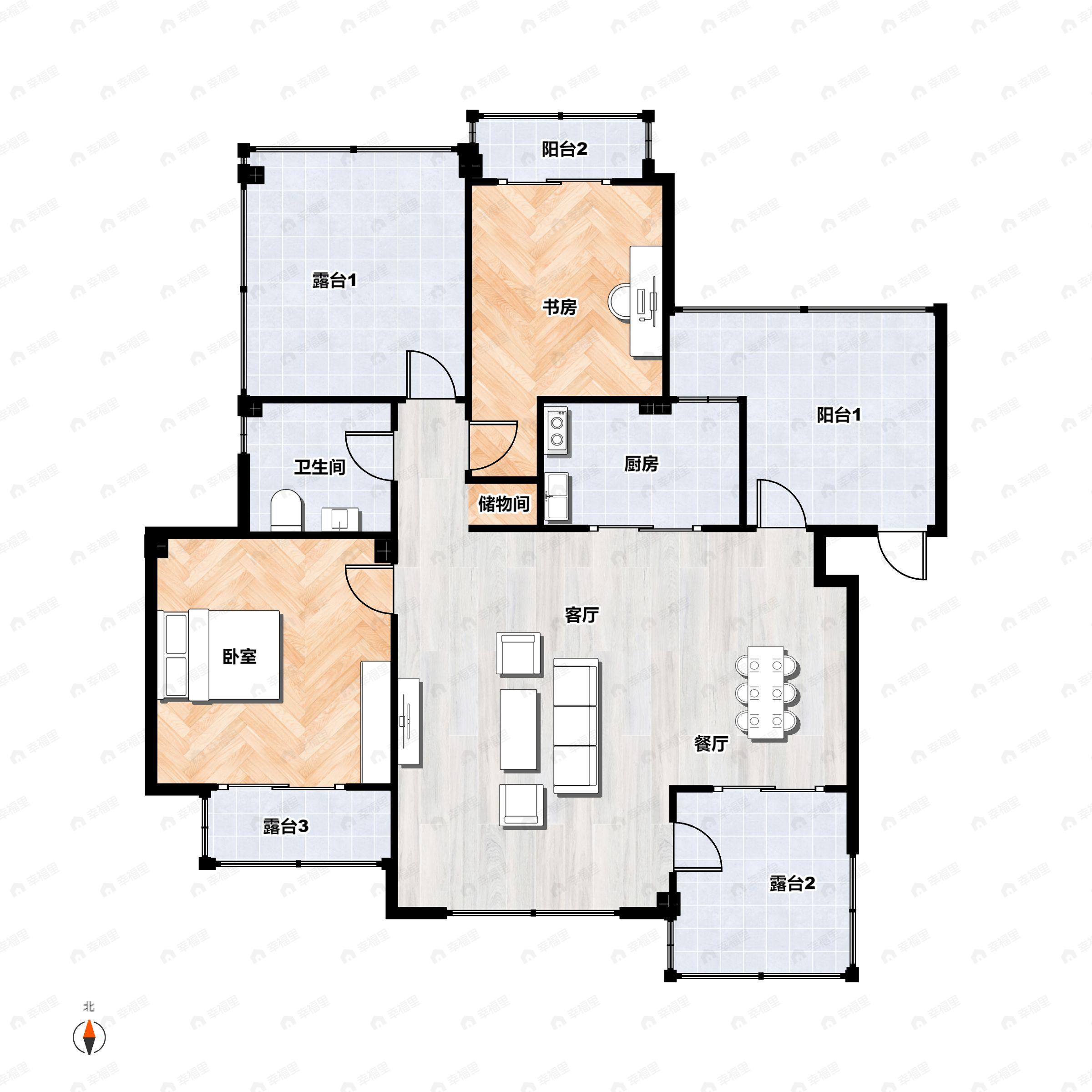 2室2厅1卫建面104平南户型图