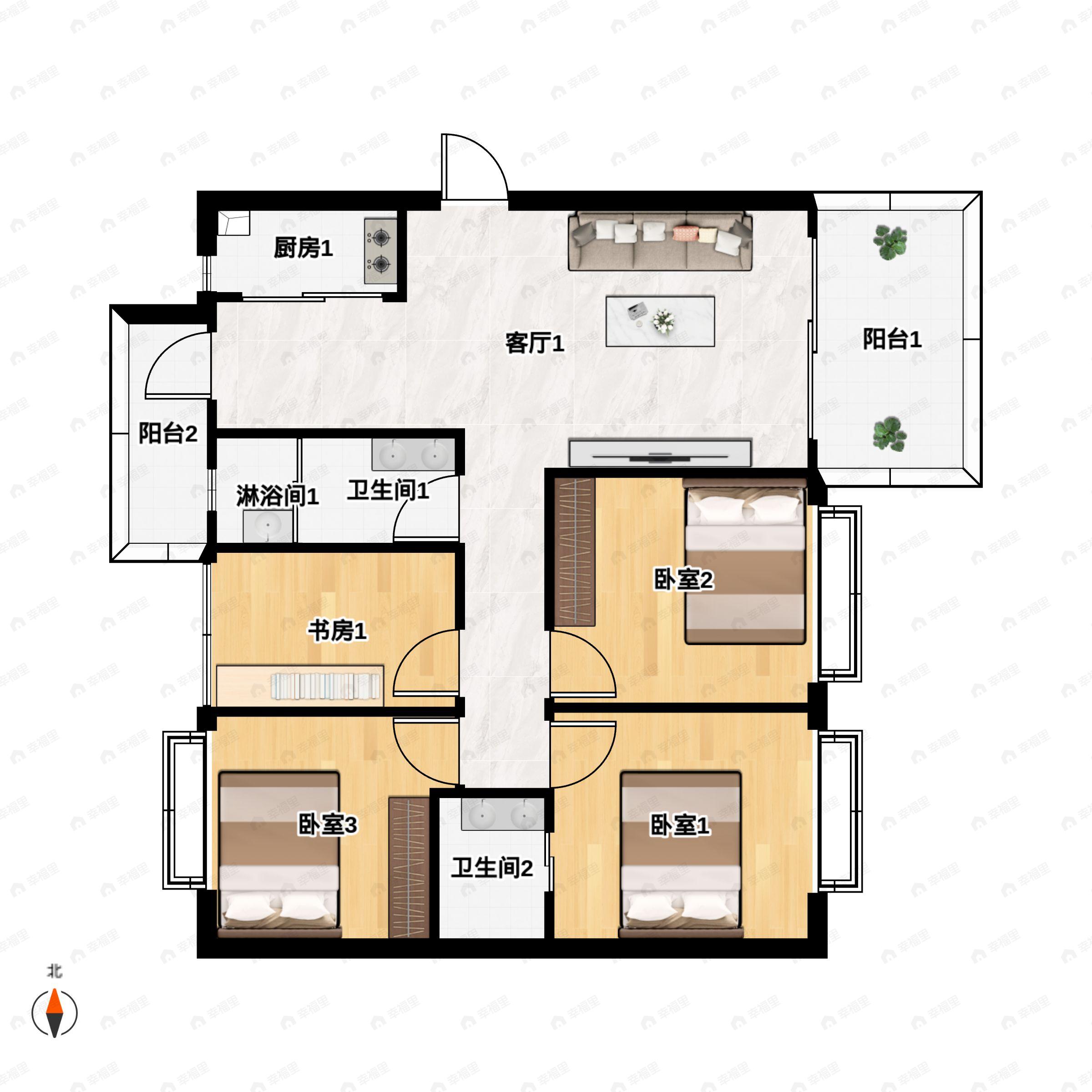4室2厅2卫建面123平户型图