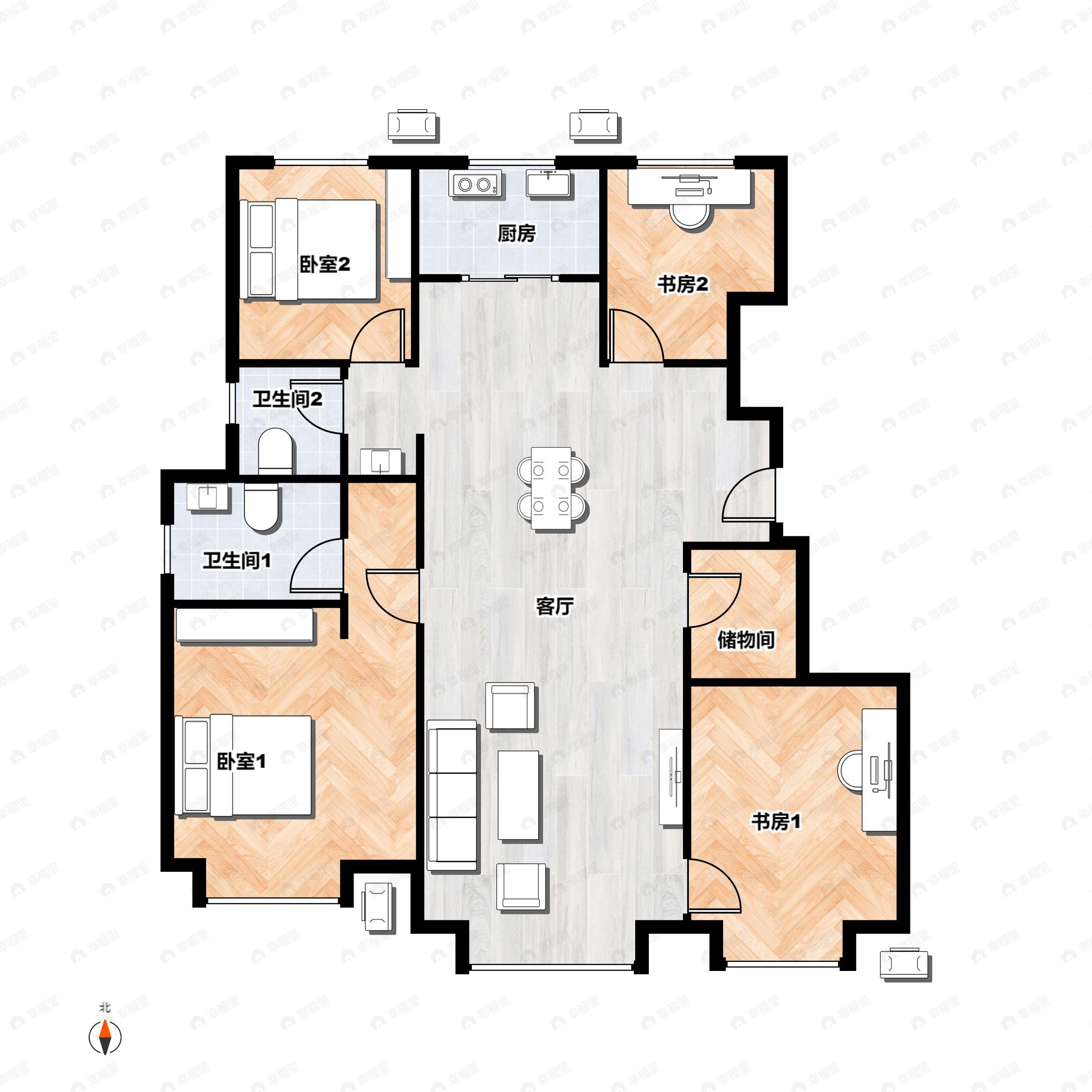 4室2厅2卫建面126平户型图