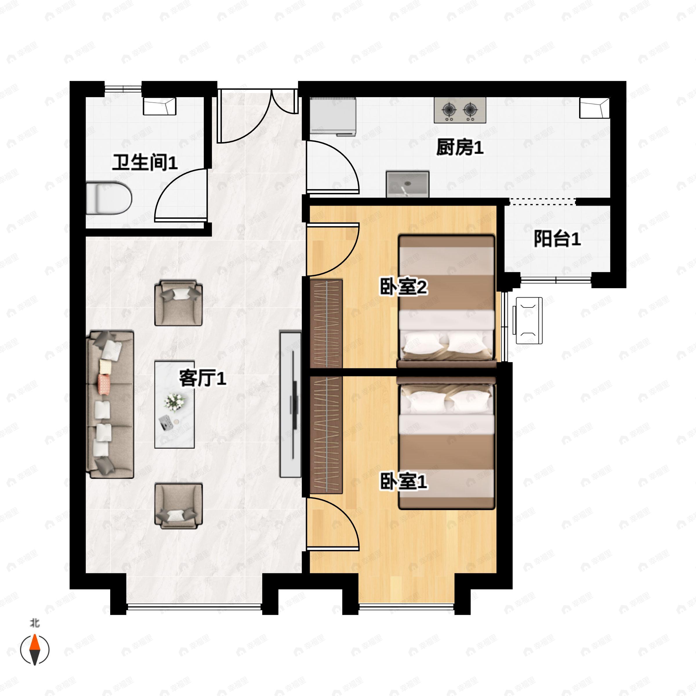 2室2厅1卫建面78平户型图
