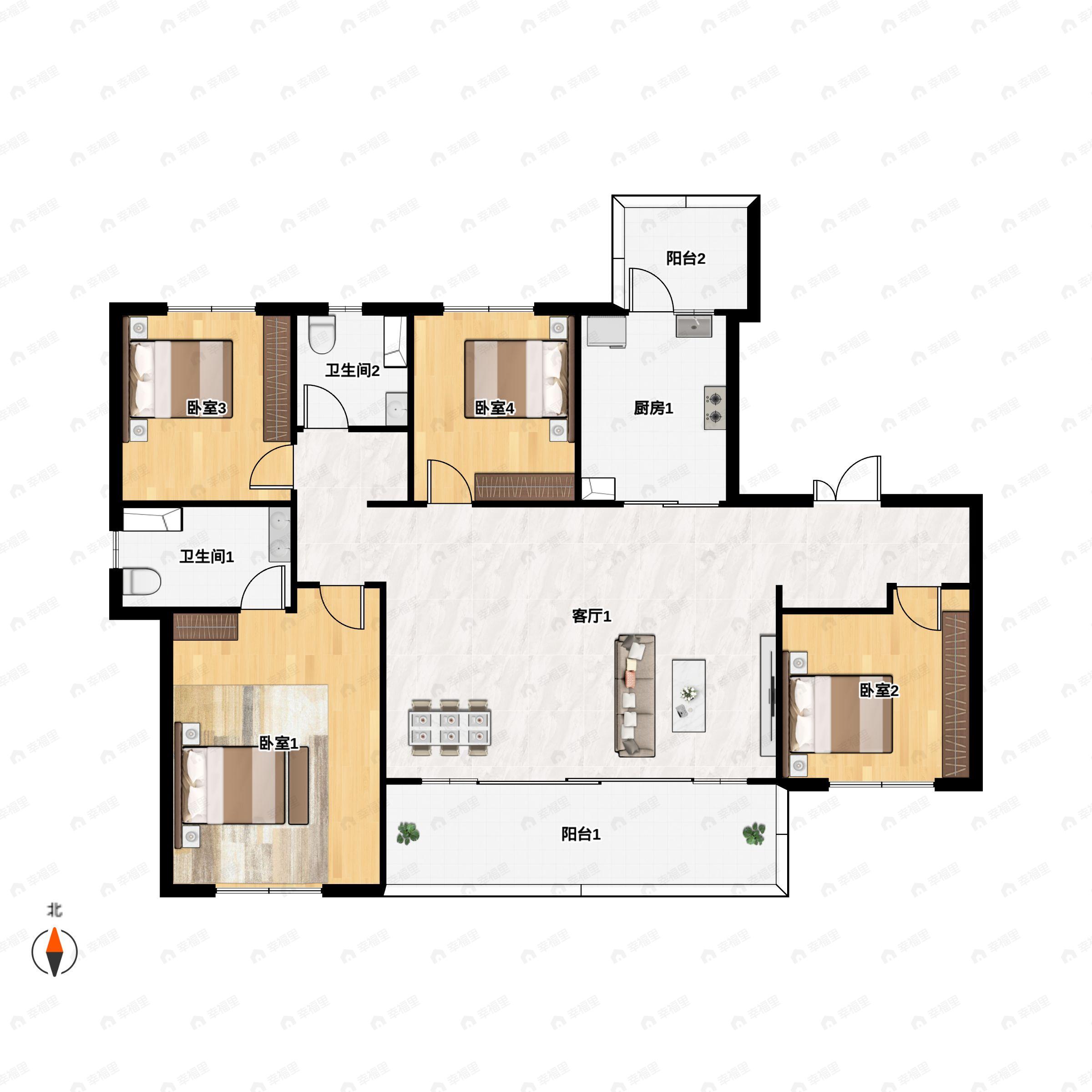 4室2厅2卫建面142平西|东户型图